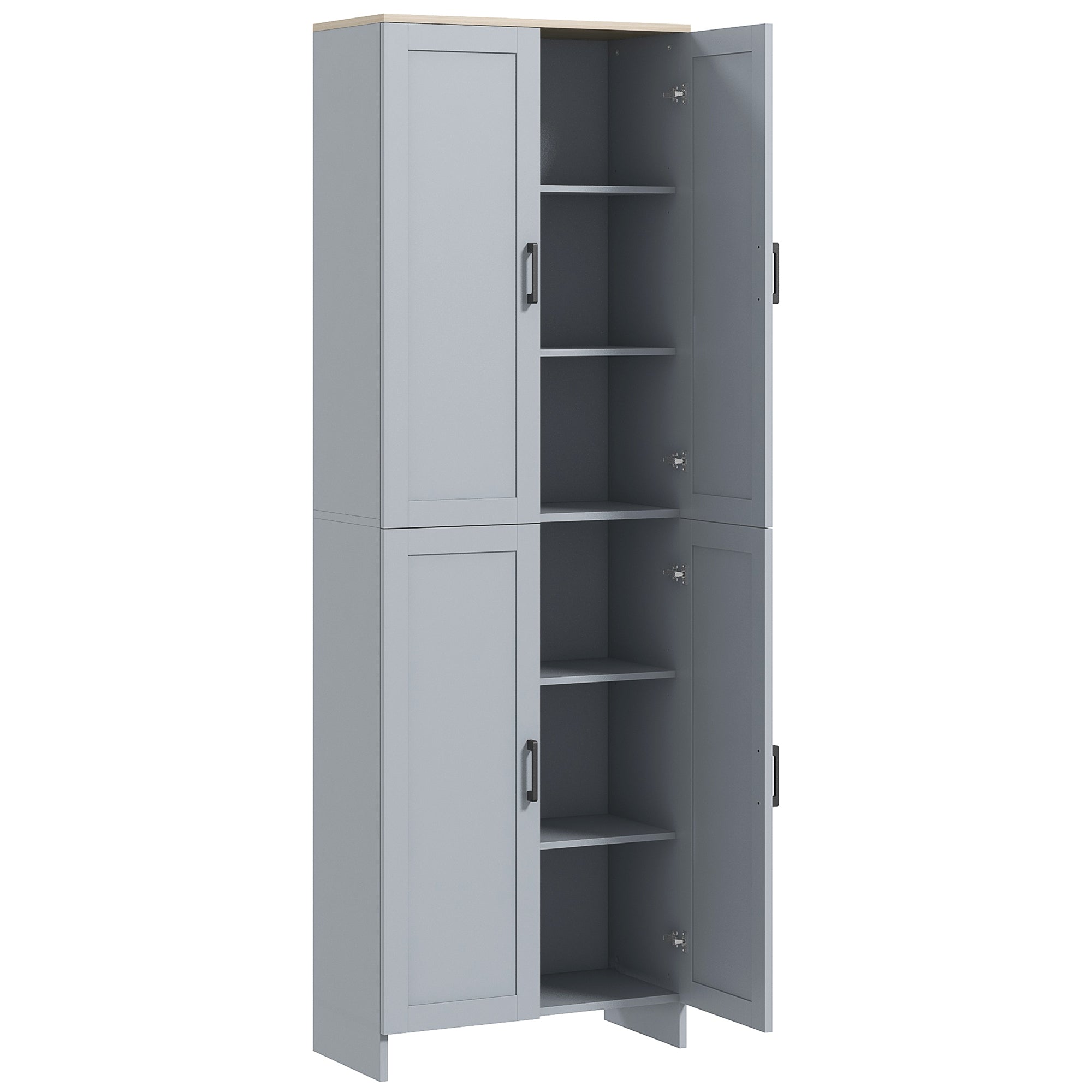 Freestanding Kitchen Cupboard, 4-Door Storage Cabinet Organizer with Adjustable Shelves Grey