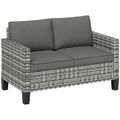 Two-Seater Rattan Outdoor Sofa with Cushions - Light Grey