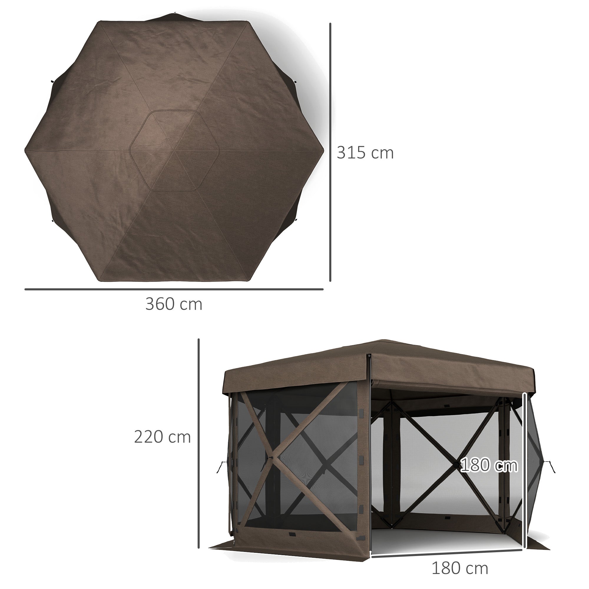 3x3 Metre Hexagon Pop Up Gazebo with Netting Waterproof - Brown