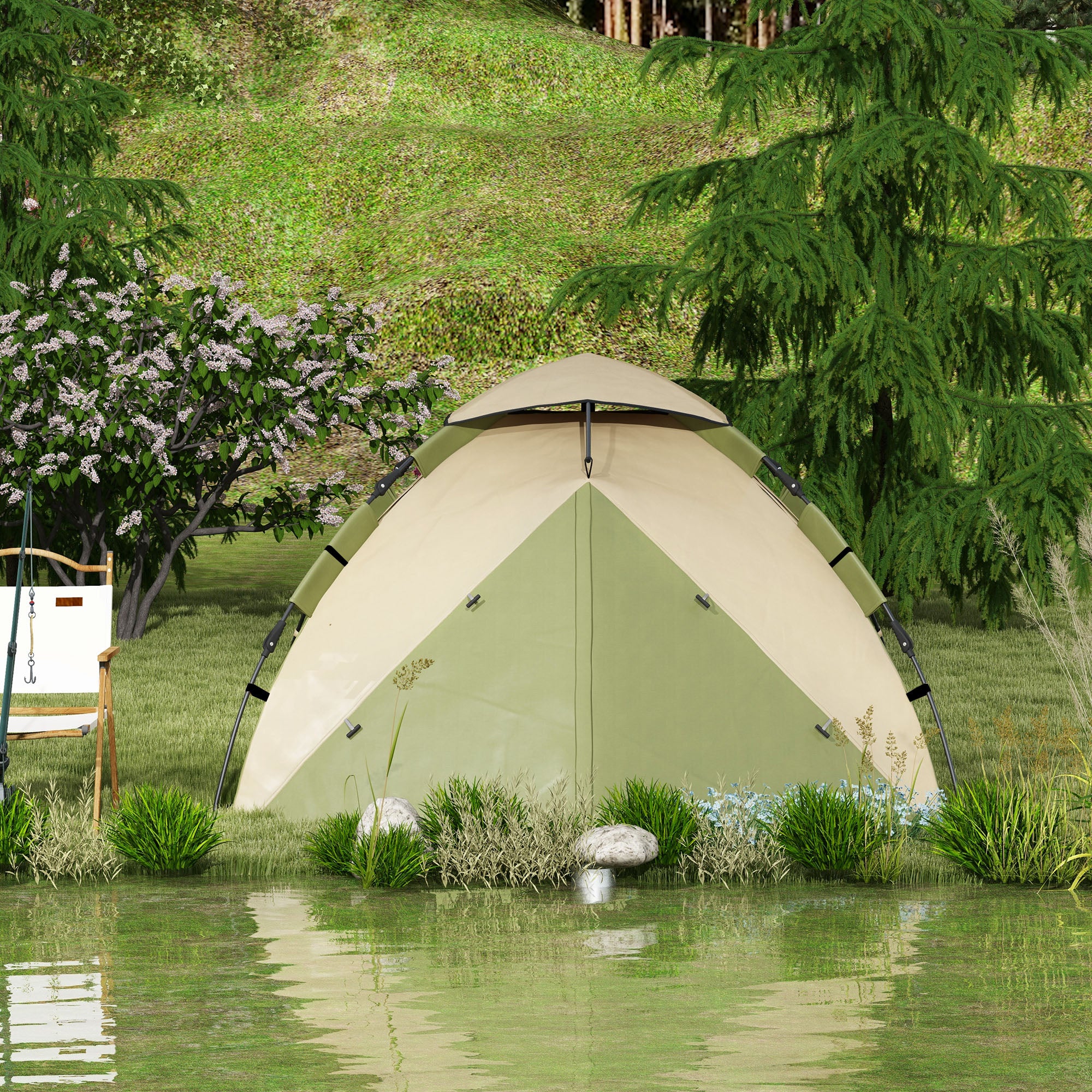 Two-Man One Room Camping Tent, with Accessories - Dark Green