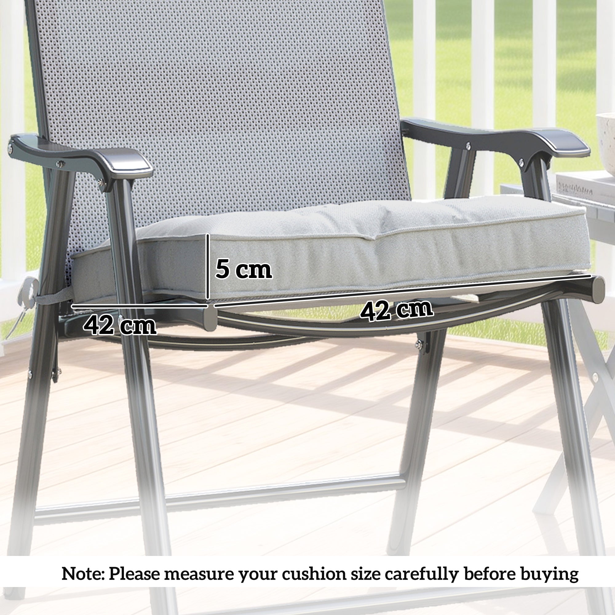 Set of 4 Garden Seat Cushion with Ties, 42 x 42cm Replacement Dining Chair Seat Pad, Light Grey