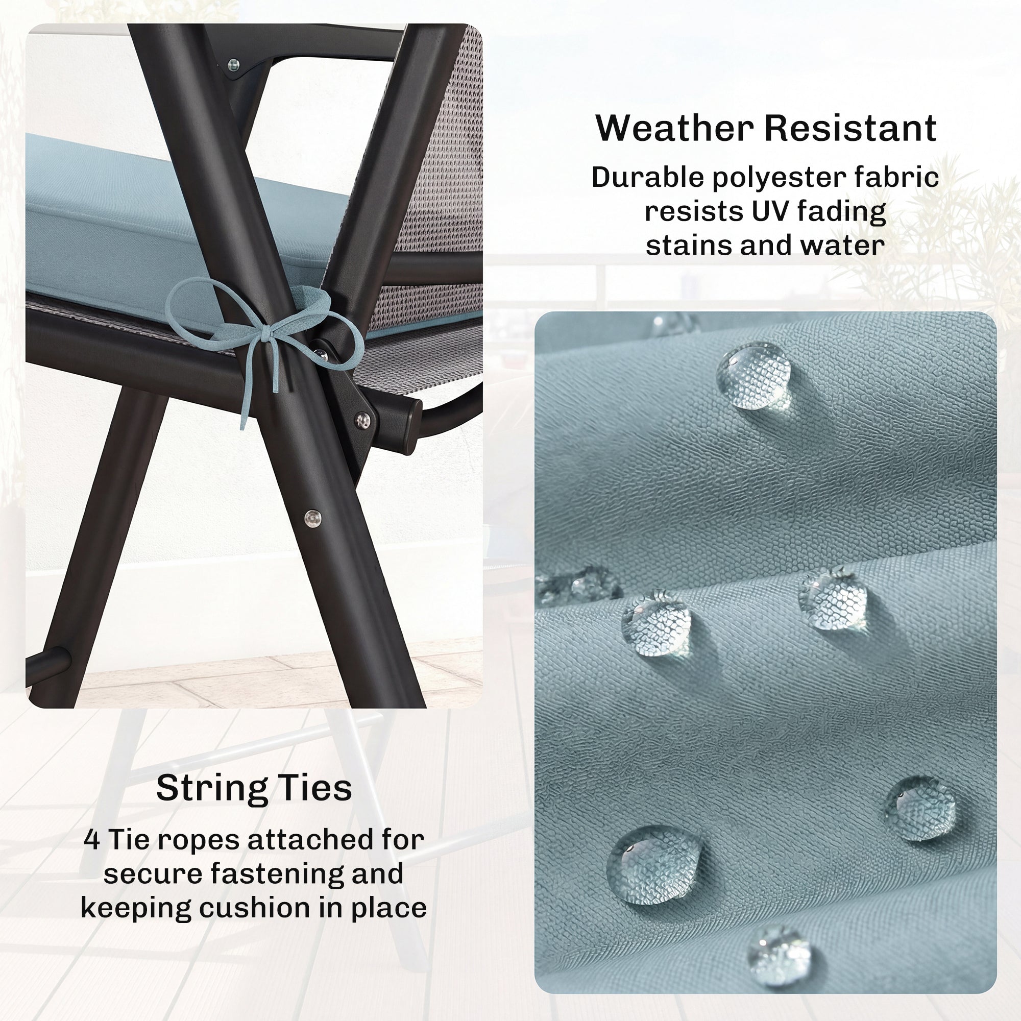Set of 6 Chair Cushion Seat Pads Dining Chair w/ Straps, Indoor Outdoor Removable Tie On Garden Patio, Light Grey