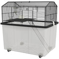 Two-Tier Hamster and Gerbil Cage with Wheels, Food Dish & Water Bottle - Black