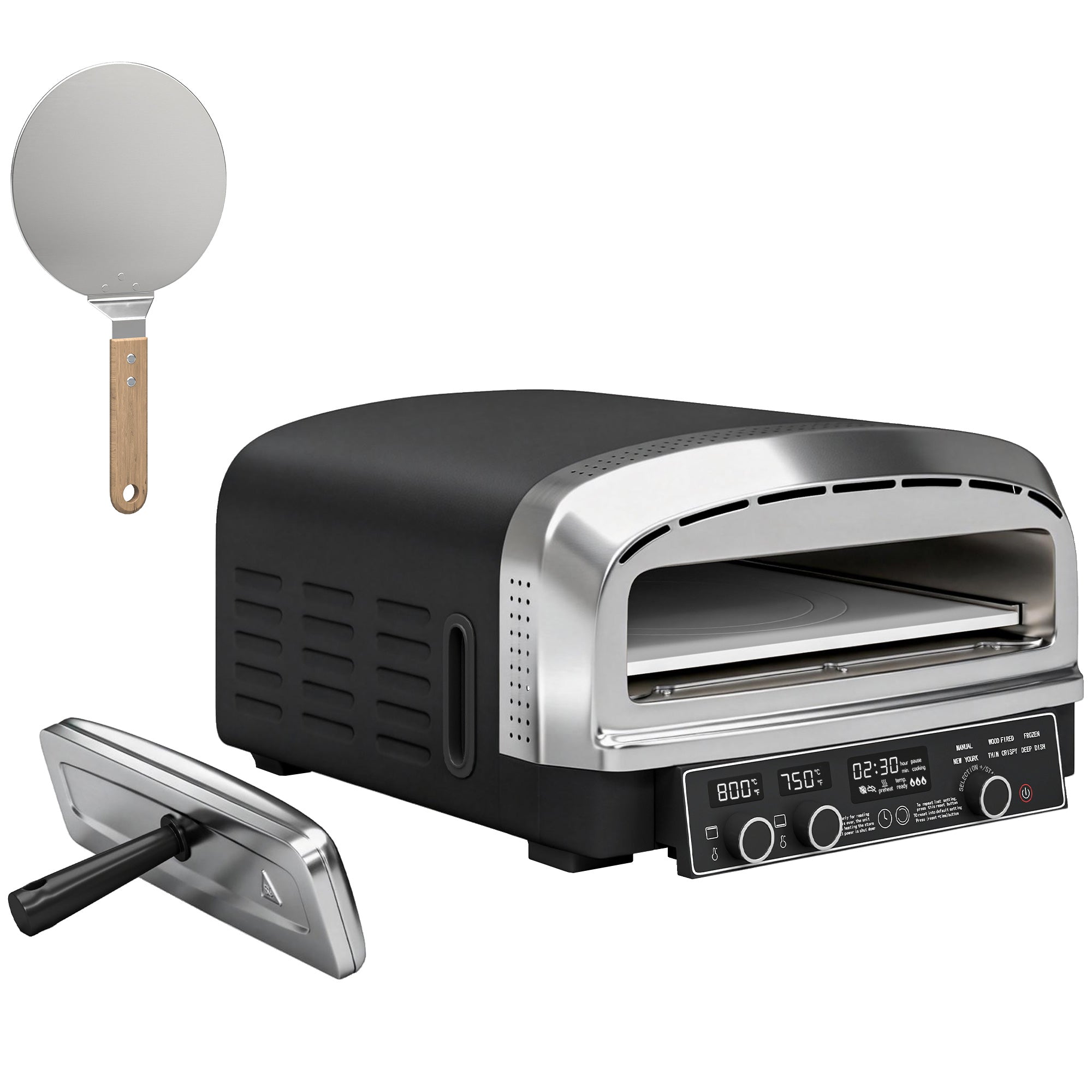 Outdoor Pizza Oven Dual Heat Control 6 Presets Electric Pizza Maker with 37 cm Stone and Peel