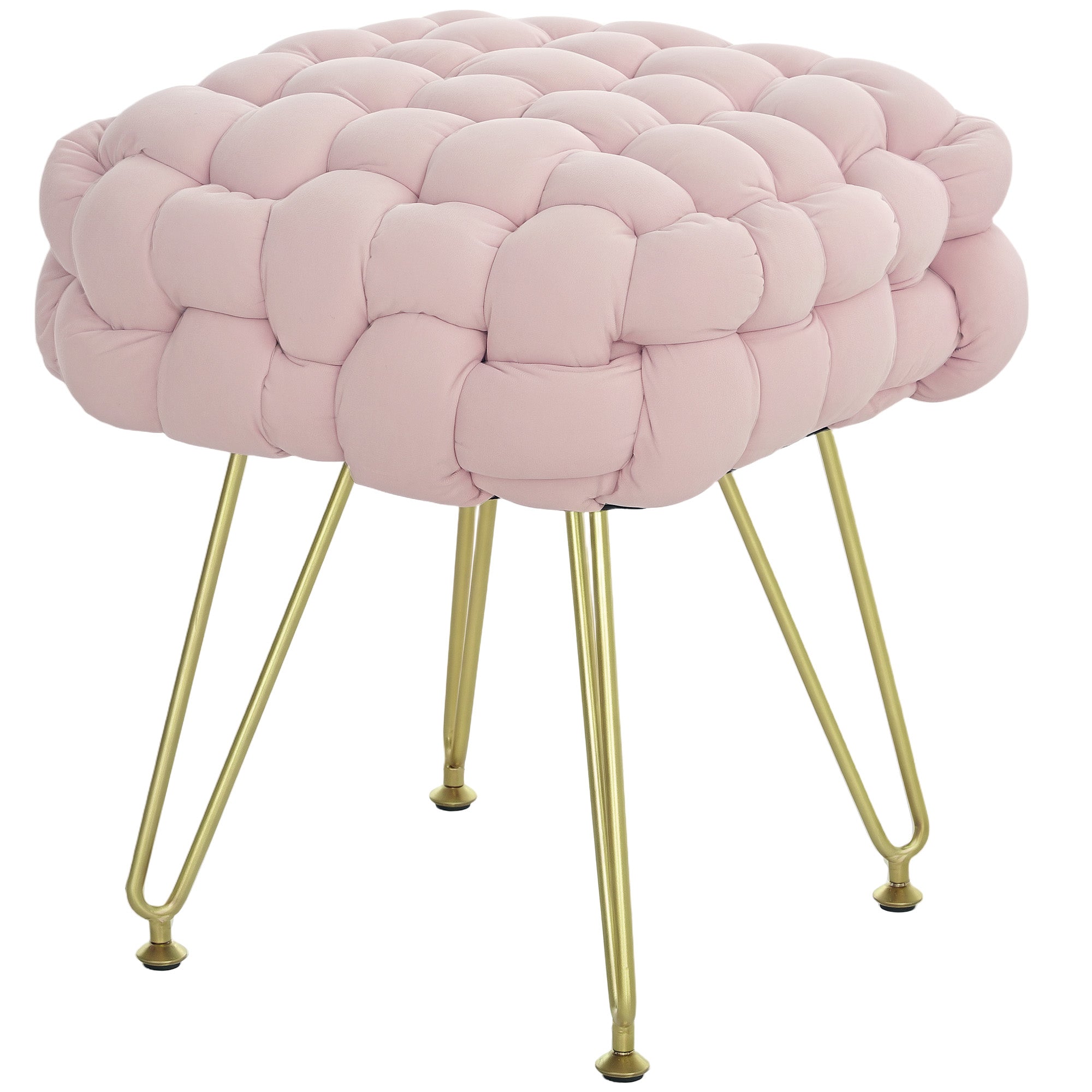 Velvet-Feel Bold Woven Footstool - Pink