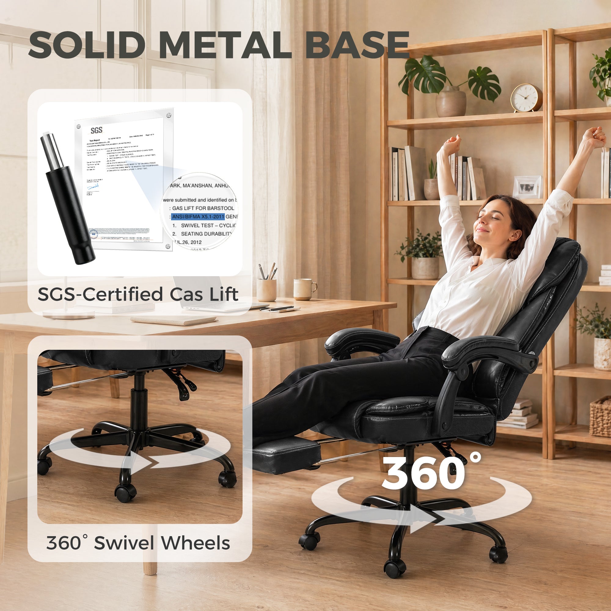 Executive Home Office Chair Reclining Function Footrest Computer Desk Chair High Back, Black