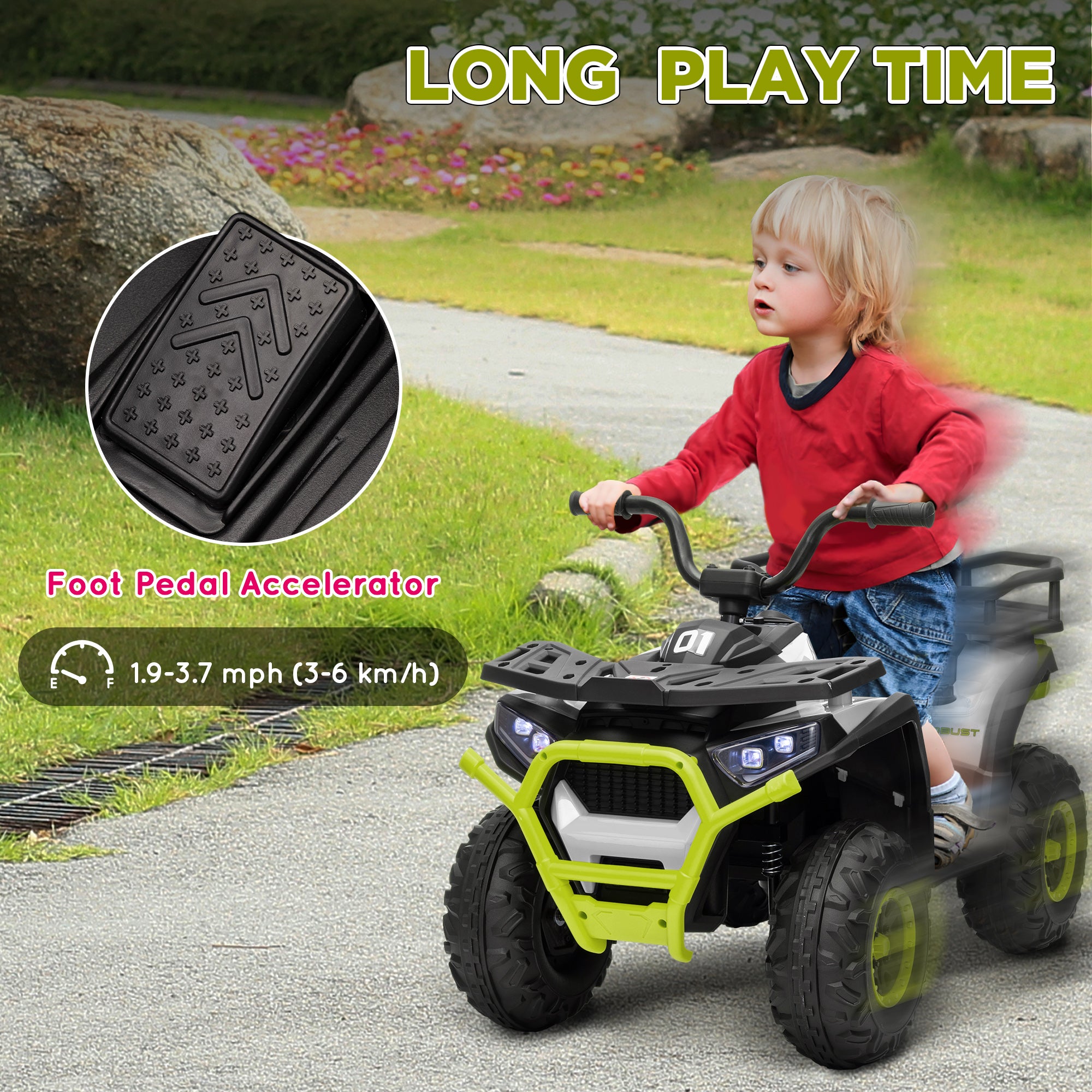 12V Kids Electric Ride on ATV, Battery Powered Quad Bike w/ Spring Suspension, Forward Backward, Storage Basket - Green