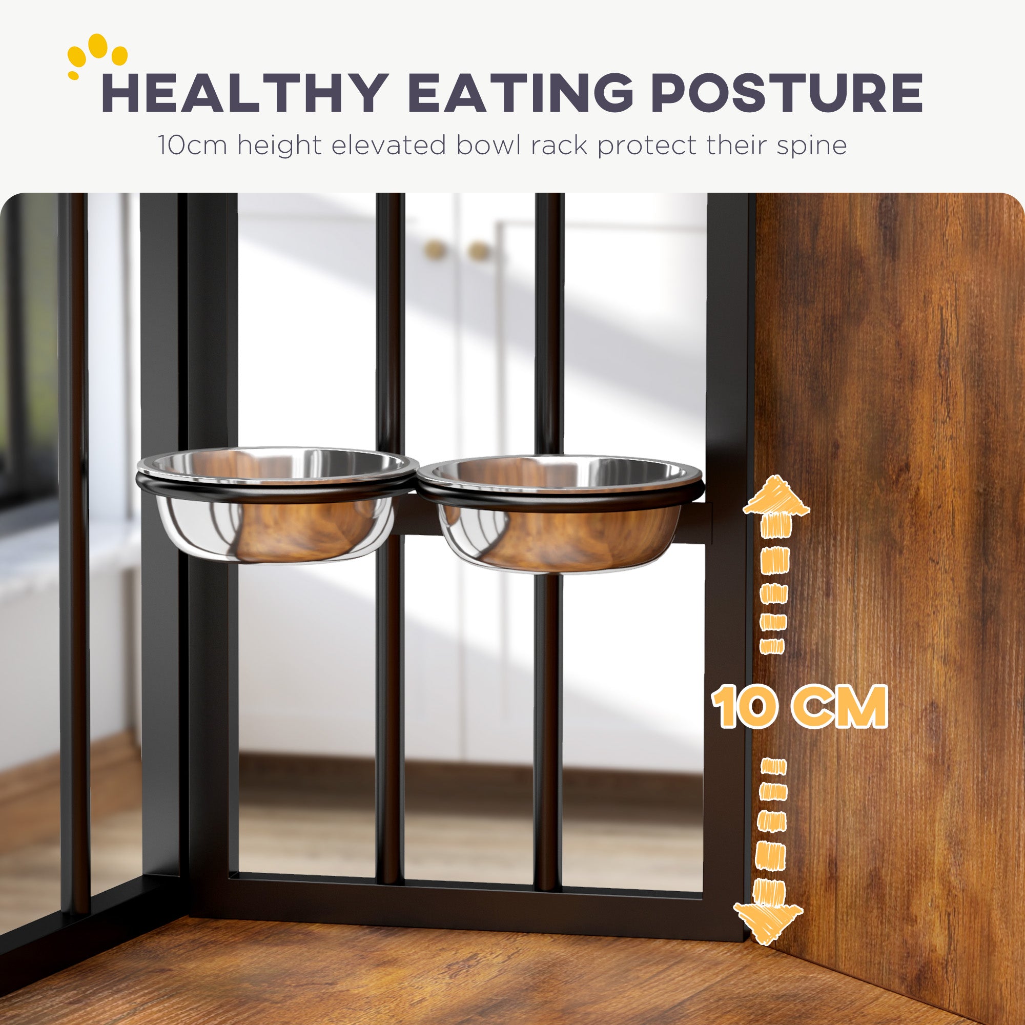 Corner Dog Crate Furniture with 2 Bowls, Lockable Doors, for Small Medium Dogs, Rustic Brown