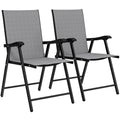 Folding Garden Chairs Set of 2, Foldable Garden Dining Chairs with High Back, Armrests, Texteline Seat, Light Grey
