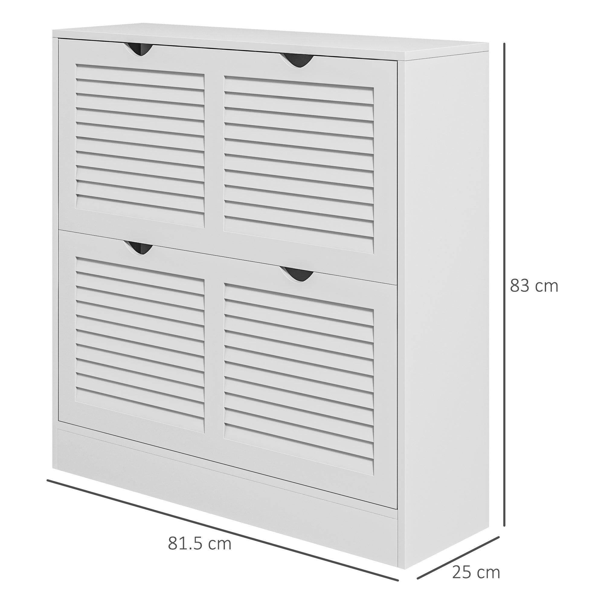 2-Drawer Narrow Entryway Shoe Cabinet with Flip Drawers, Louvered Doors & Adjustable Shelves for 16 Pairs - White