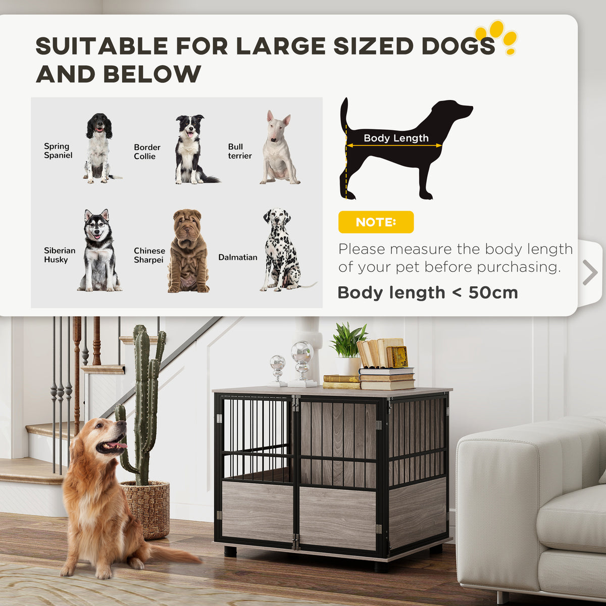 80cm Furniture Style Dog Crate with 3 Doors and Washable Cushion for Medium Dogs - Walnut Wood Finish
