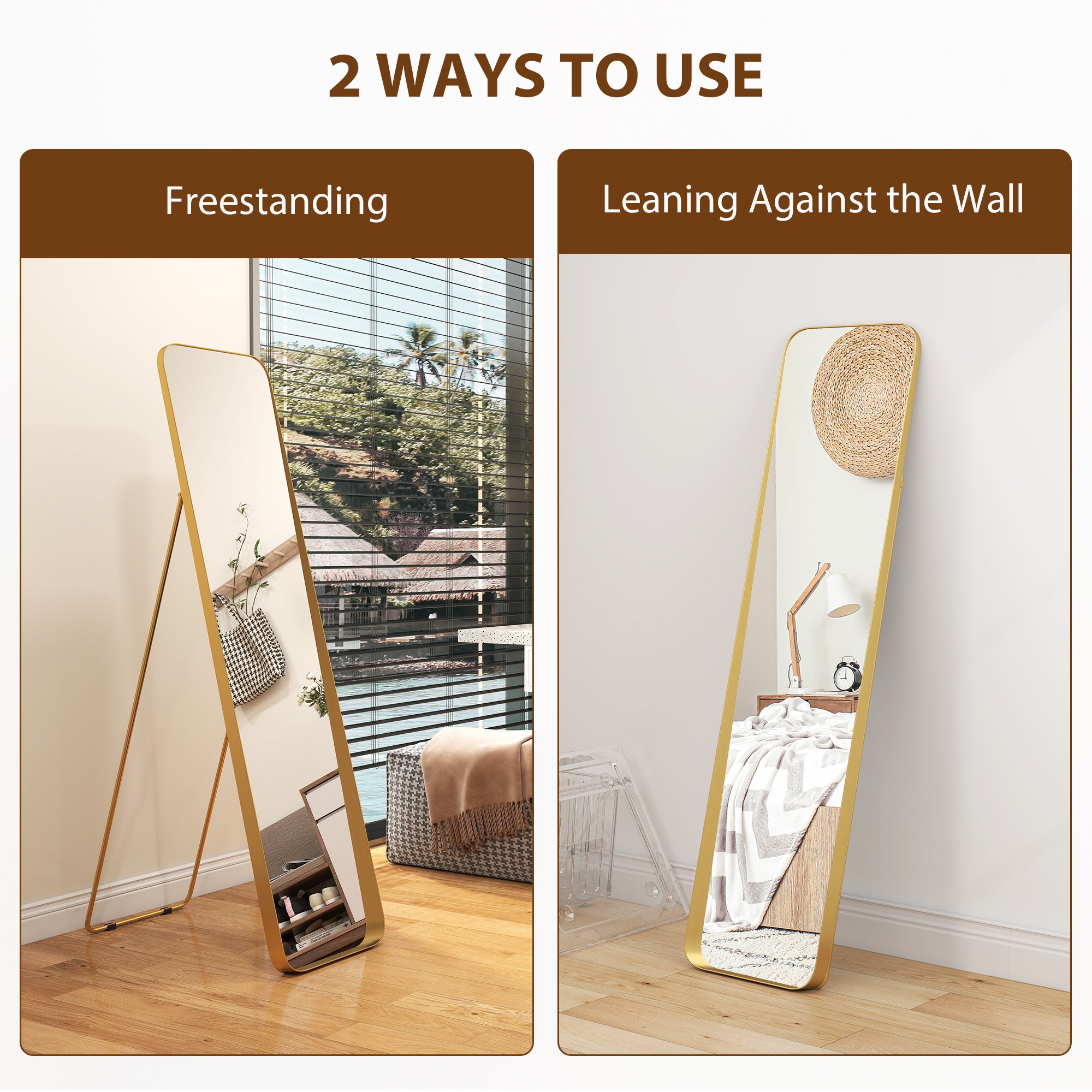 40 x 160 cm Rectangular Full Length Mirror - Gold Tone