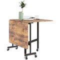 Six-Seater Drop-Leaf Dining Table with Wheels - Brown Wood-Effect