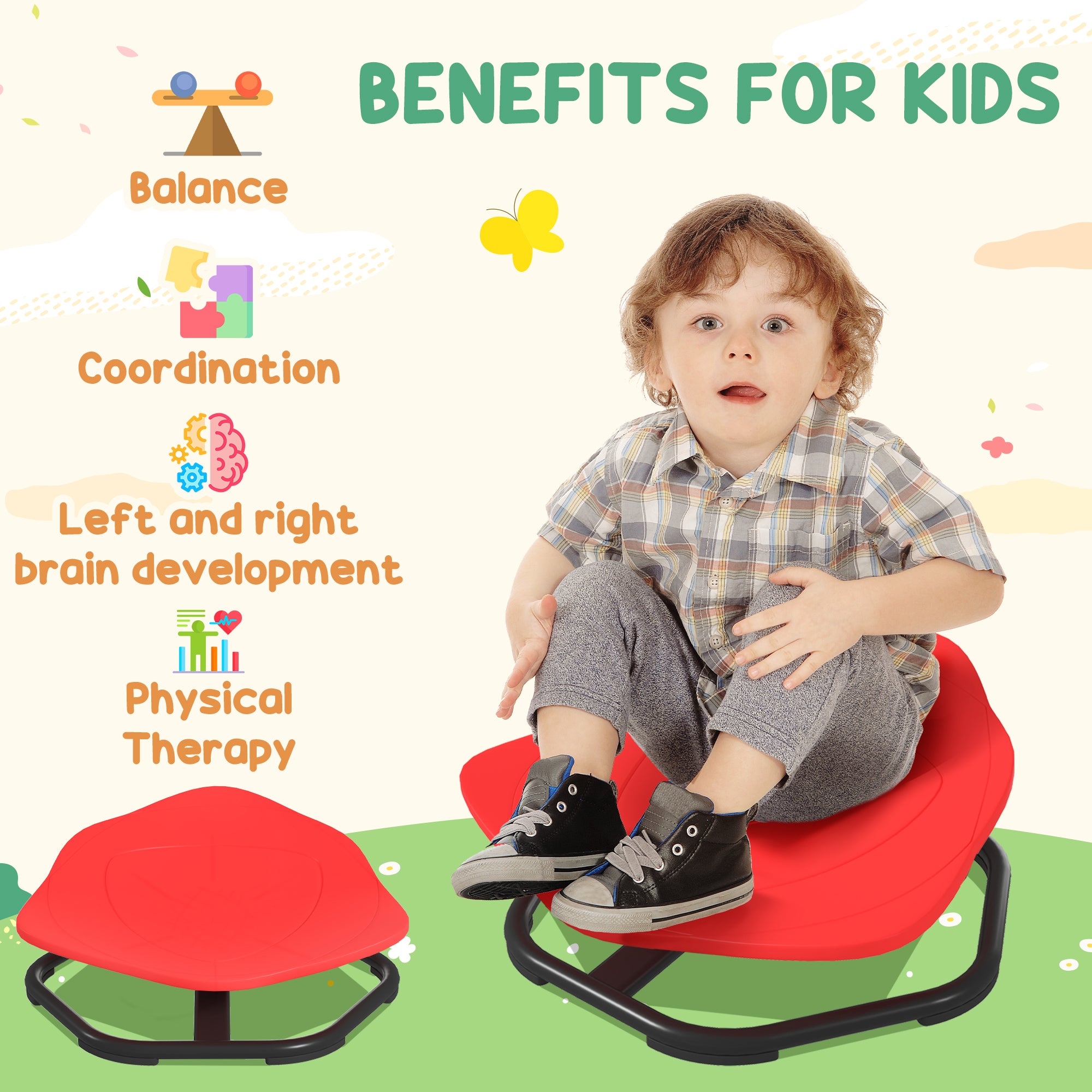 Spinning Chair for Autism Sit and Spin, Coordination & Balance, Sensory Spinning Chair for Toddlers 3-6 Years, Red