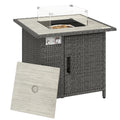 14.5 KW Rattan Gas Fire Pit Dining Table with Rain Cover, Wind Guard, Lid, Lava Rocks, Dark Grey