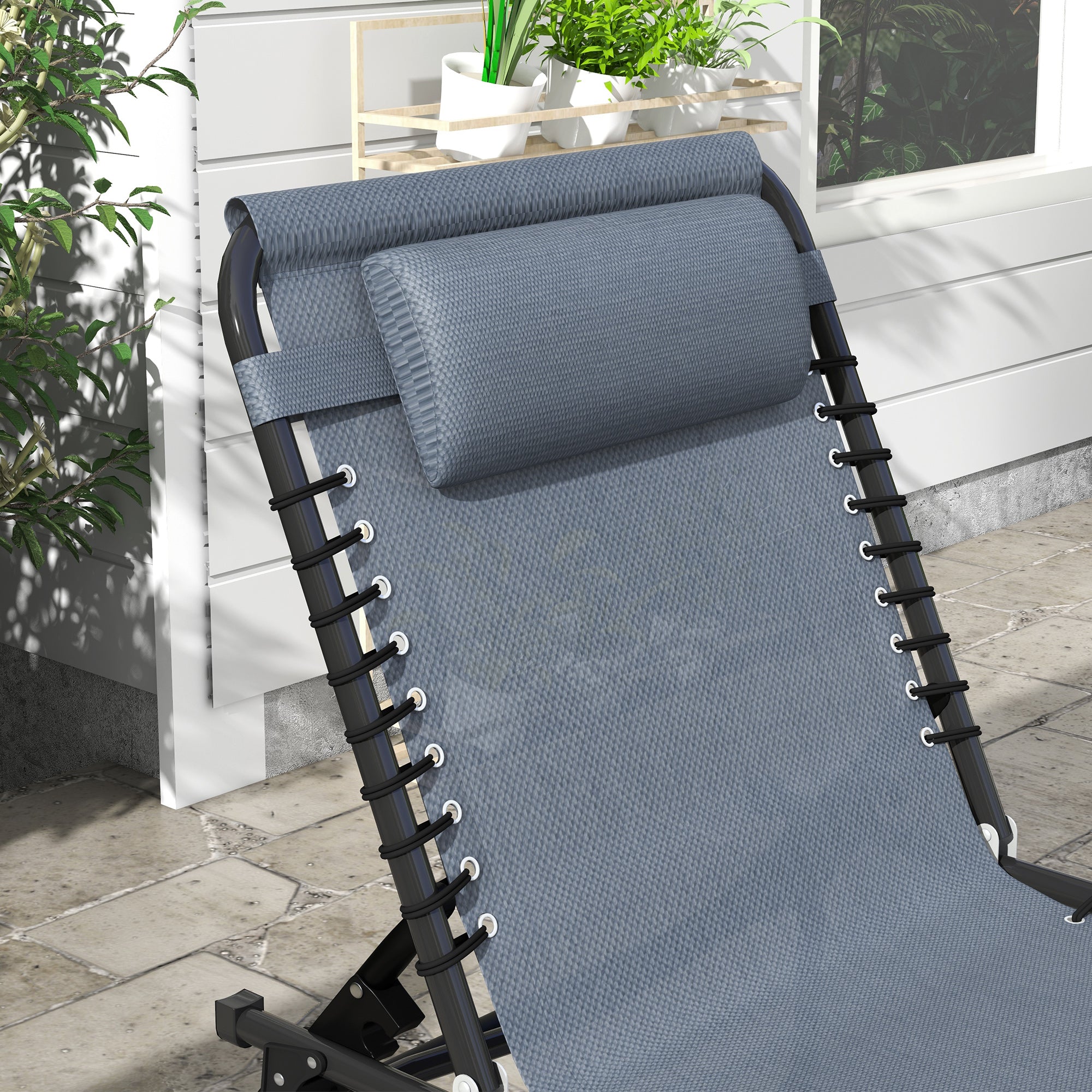 Set of Two Folding Sun Loungers, with Four-Position Backs - Grey