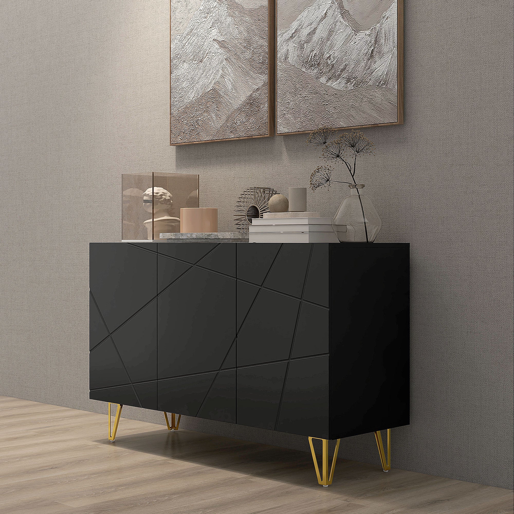 Modern Luxe High Gloss Sideboard, with Hairpin Legs - White