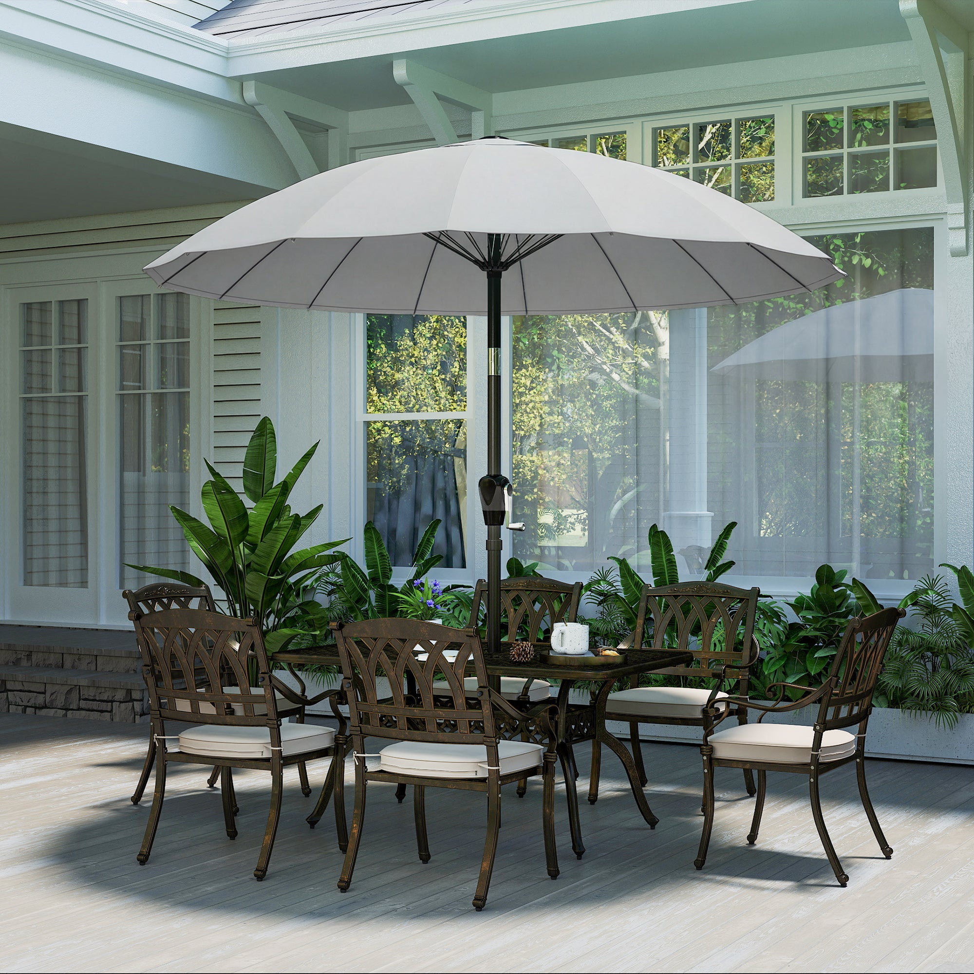 2 m Shanghai Garden Parasol Umbrella with 16 Fibreglass Ribs, Outdoor Parasol Sun Shade with Crank & Tilt, Light Grey