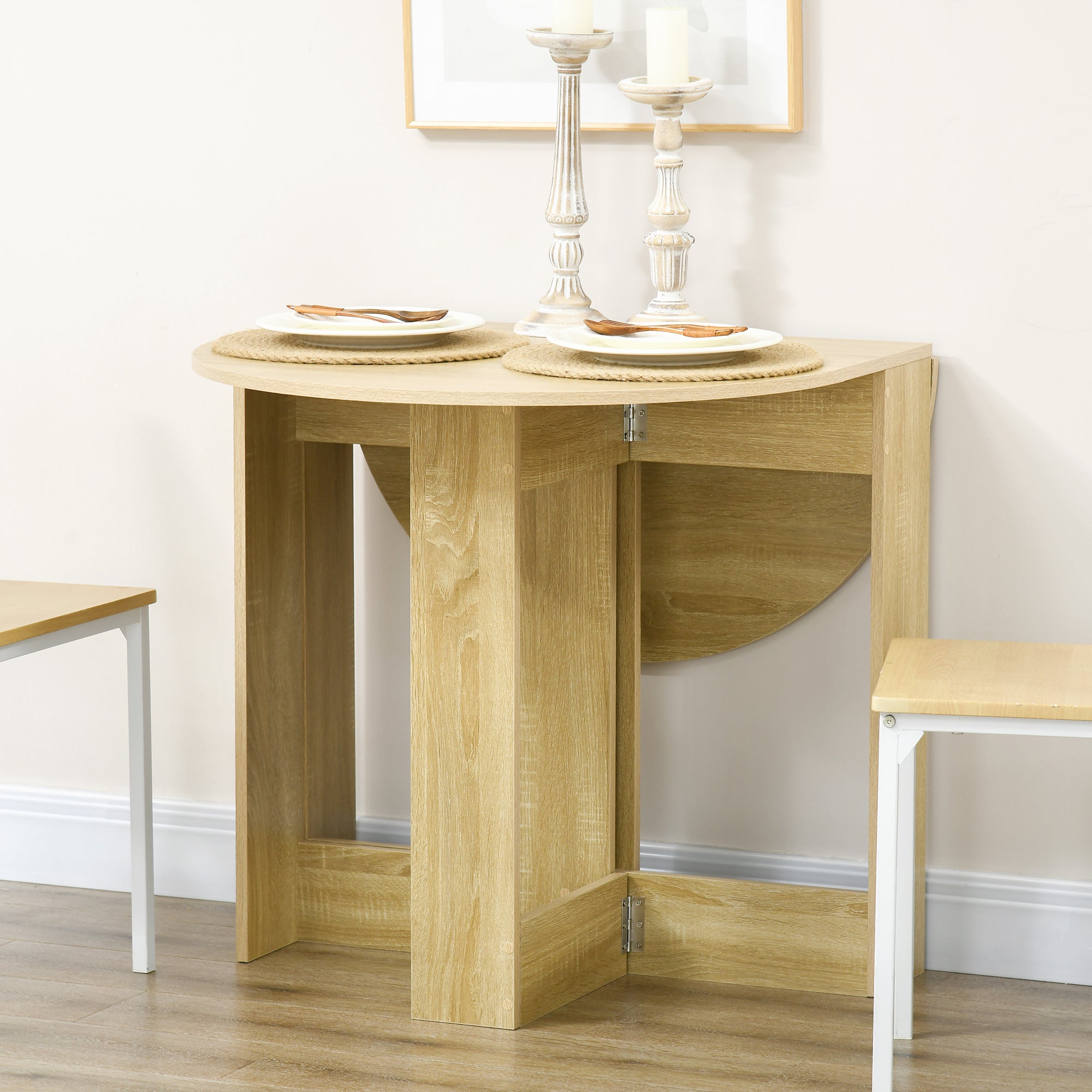 Space-saving Drop Leaf Table, Folding Dining Table for Small Space, Kitchen, Dining Room, Oak