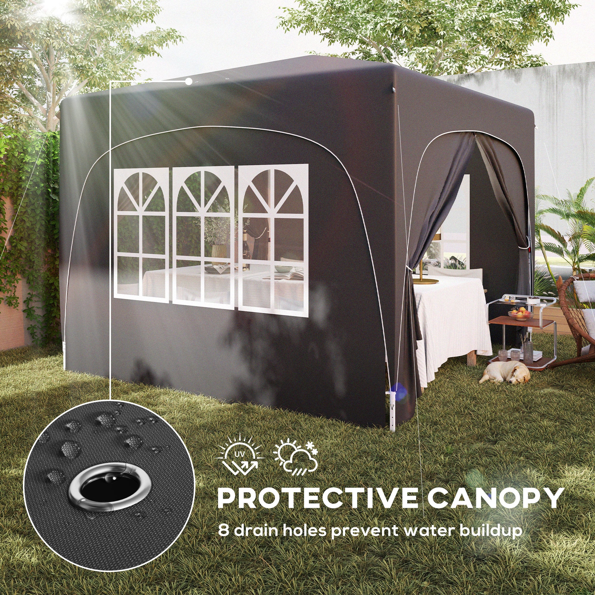 3x3m Pop-Up Gazebo Shelter with UPF50+ Canopy and Adjustable Height - Black