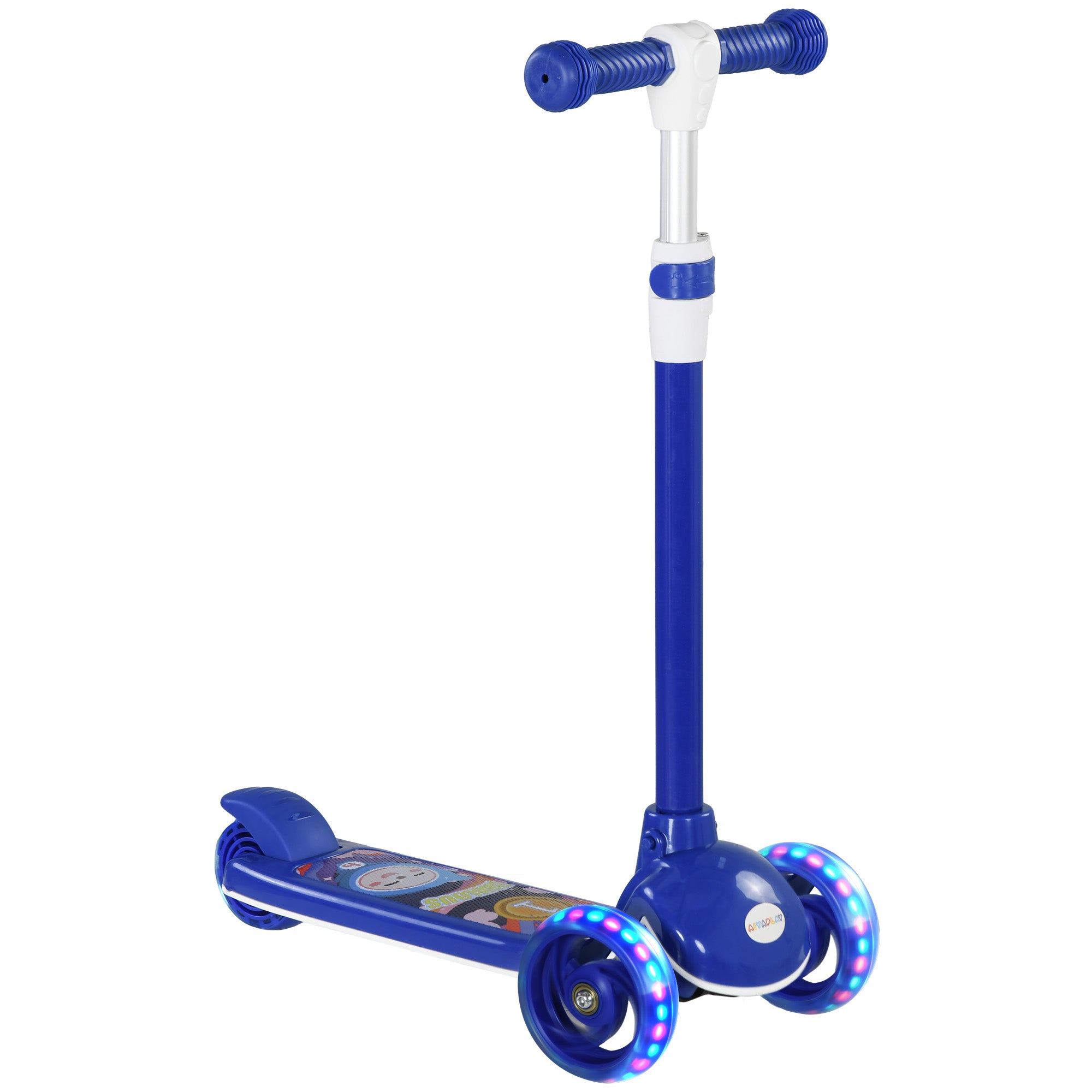 Kids 3 Wheel Scooter for 2-6 Years Old w/ Adjustable Height, LED Light, TPE Handlebar, Blue