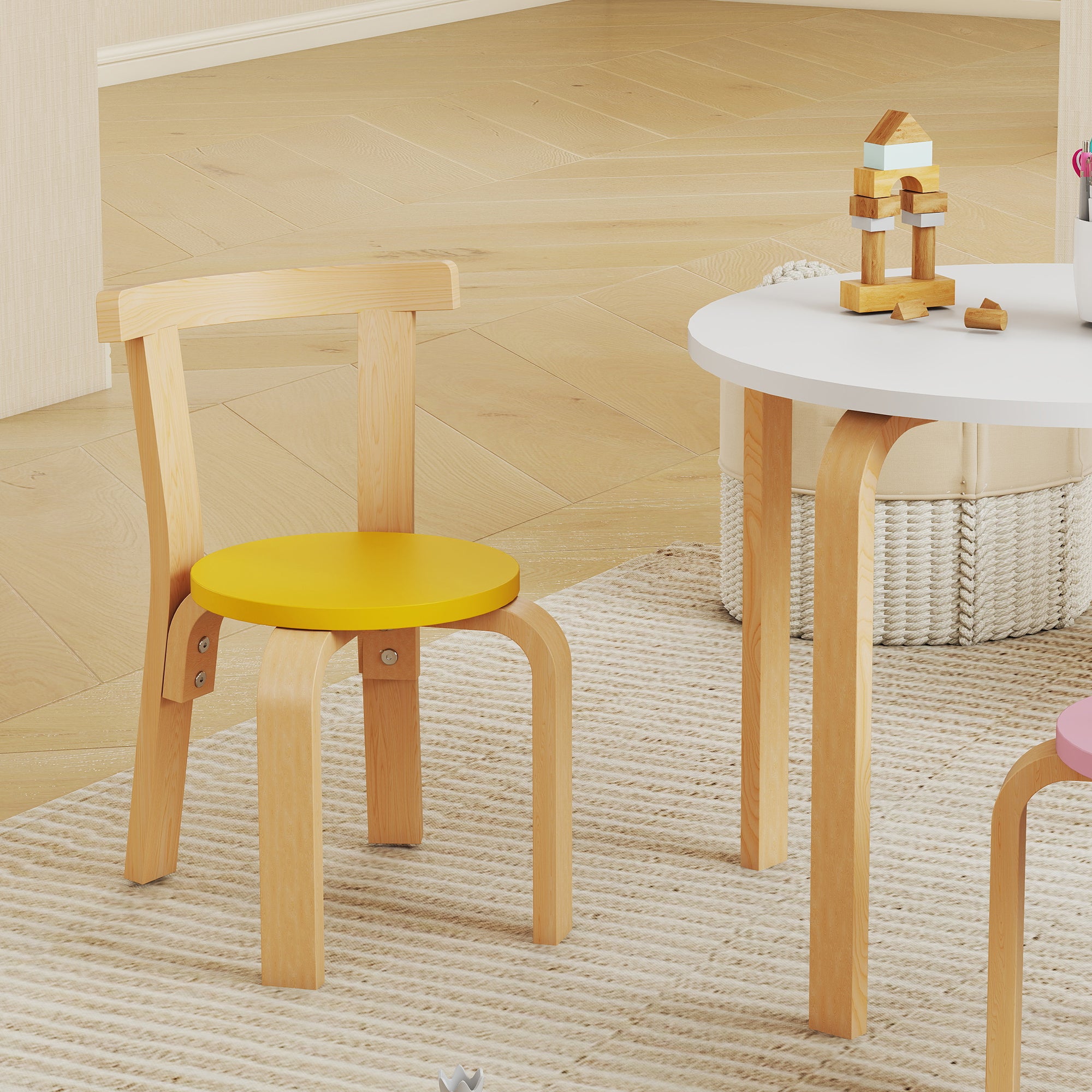 5 Piece Kids Table and Chairs Set, Wooden Toddler Table and Chairs Set for Nursery, Playroom, Classroom, for 3-8 Years