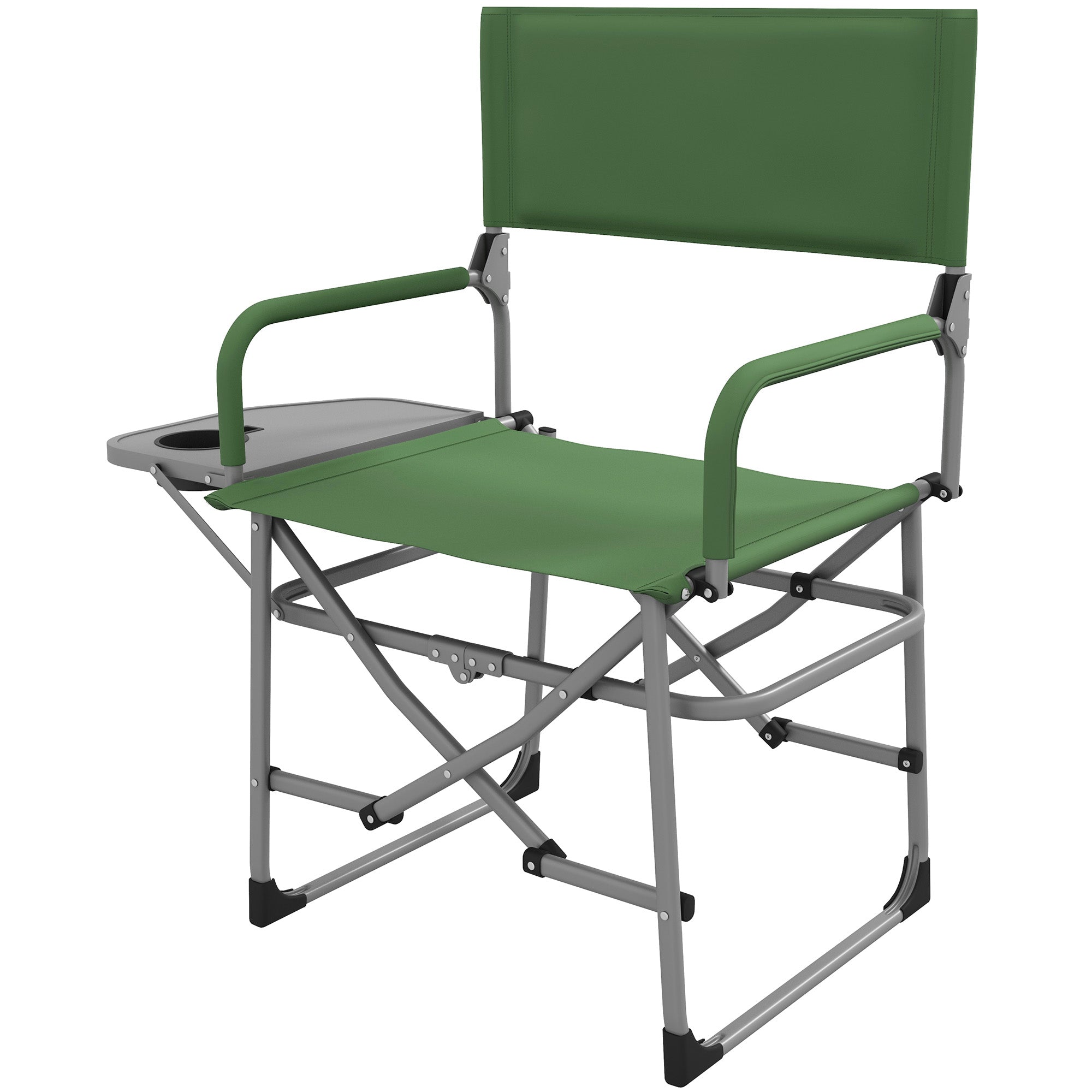 Folding Directors Camping Chair, with Side Table - Green