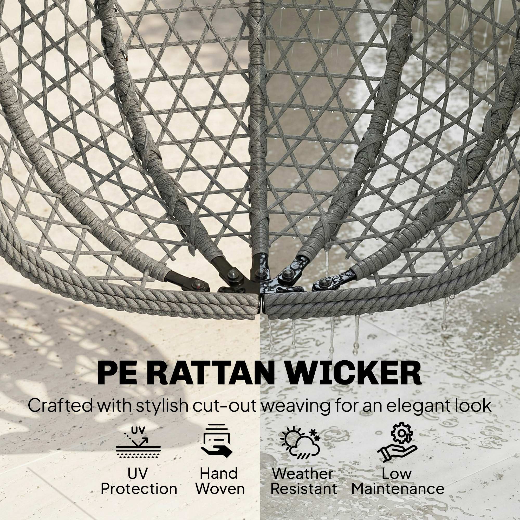 Hanging Egg Chair, Indoor Outdoor Rattan Hammock Swing Chair with Stand, Safety Strap, Foldable Basket, Dark Grey