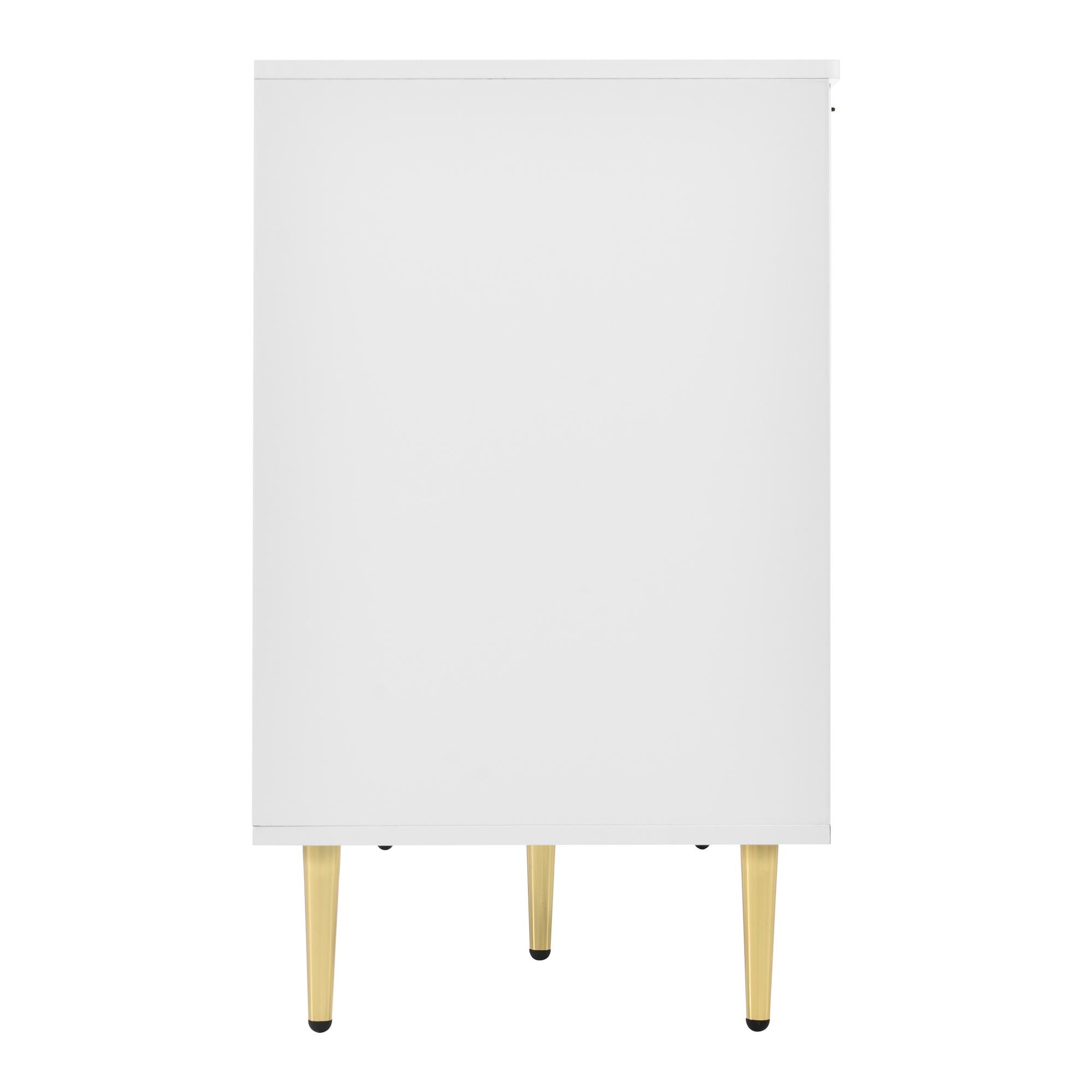 Modern Lacquered Chest of Drawers with Handles and Rounded Corners, Cabinet with 2 Layers, 6 Compartments, 127L x 45W x 75H cm, White