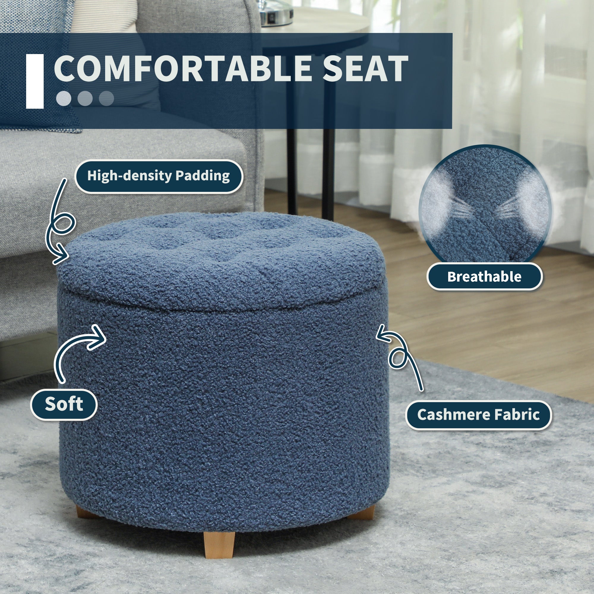 31.8L Teddy Fleece Storage Ottoman - Blue