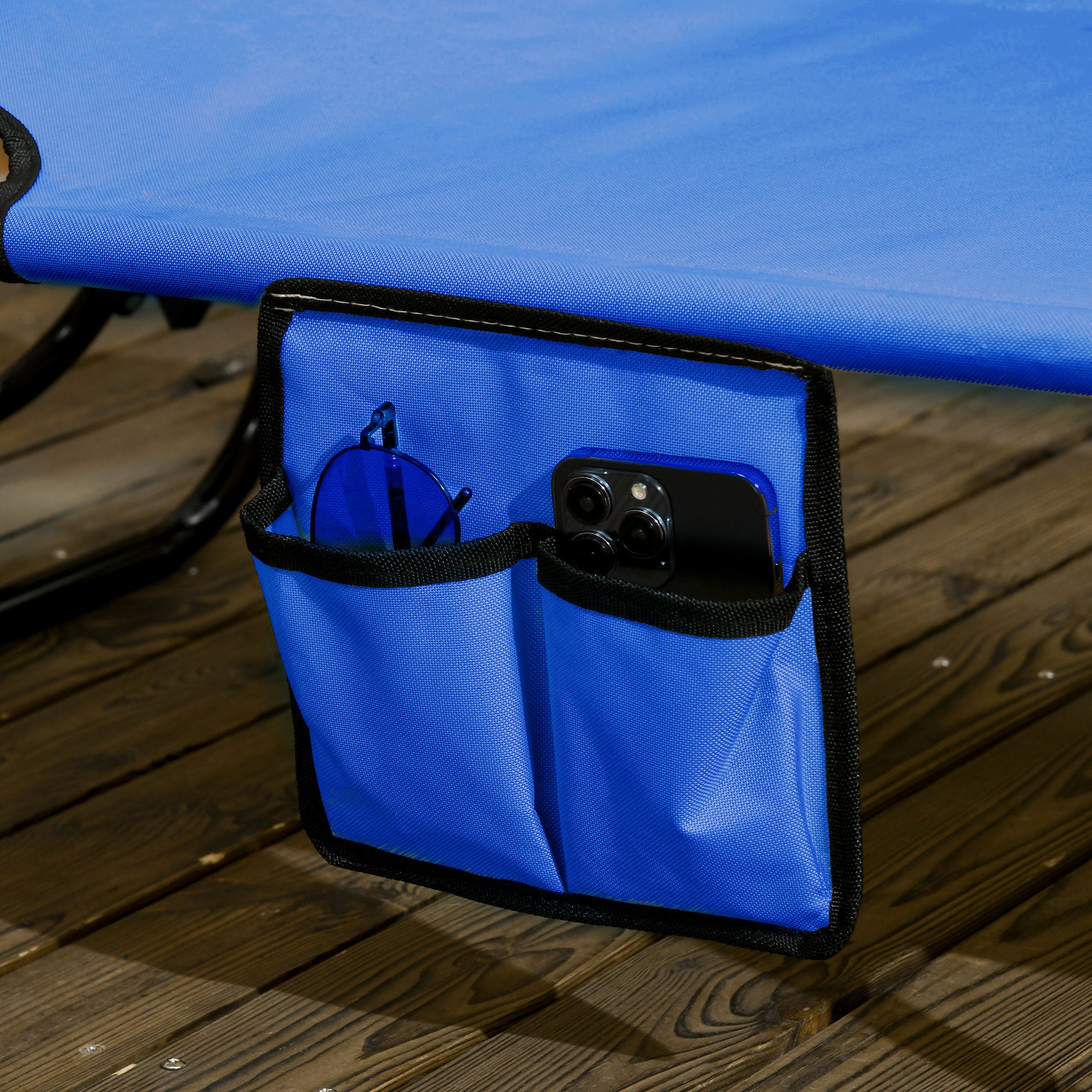 Set of Two Folding Sun Loungers, with Adjustable Backs and Sun Canopies - Blue