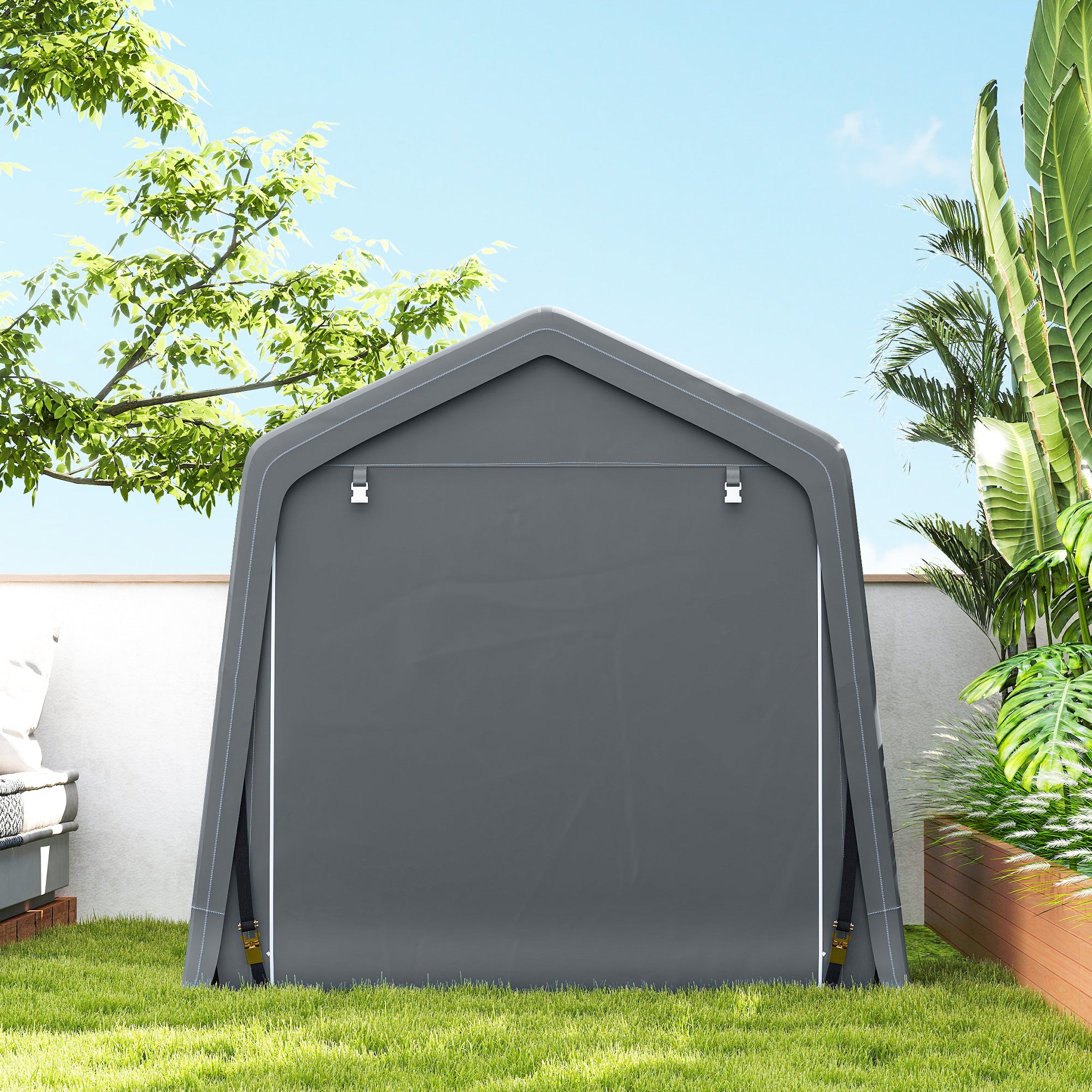 8 x 6.5 ft Outdoor Garden Storage Shed, Waterproof Bike Tent w/ Double Roll-up Zipper Door for Garden Tools, Dark Grey