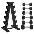 5-Tier Dumbbell Rack with 6 Hexagonal Rubber Dumbbells (2x4kg, 2x5kg, 2x6kg), Dumbbell Storage Stand Holder with Weights Sets for Home Gym Fitness, Black