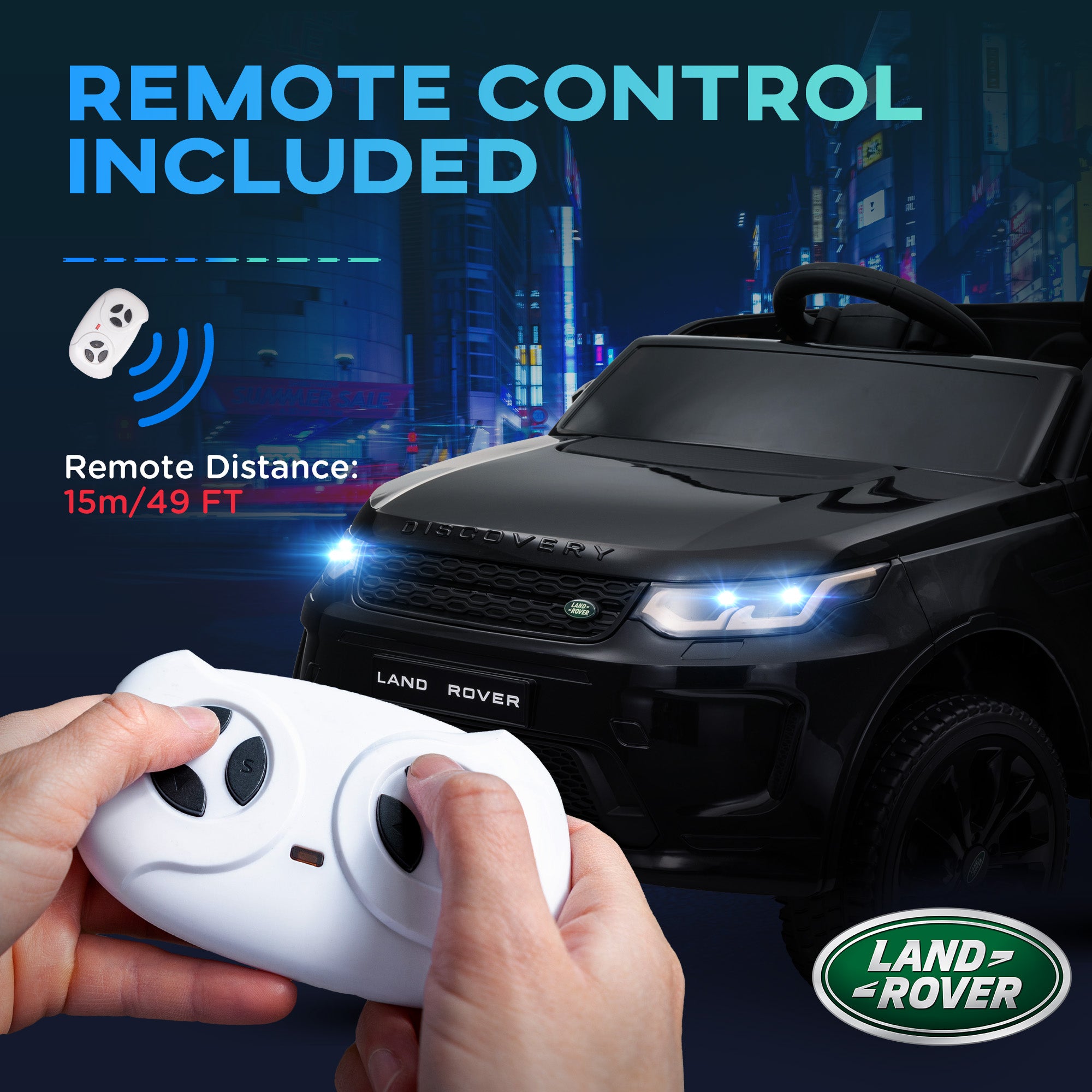 Land Rover Discovery Sport Licensed 12V Kids Ride on Car w/ Remote Control, Lights Music Horn, for 3-6 Years Black