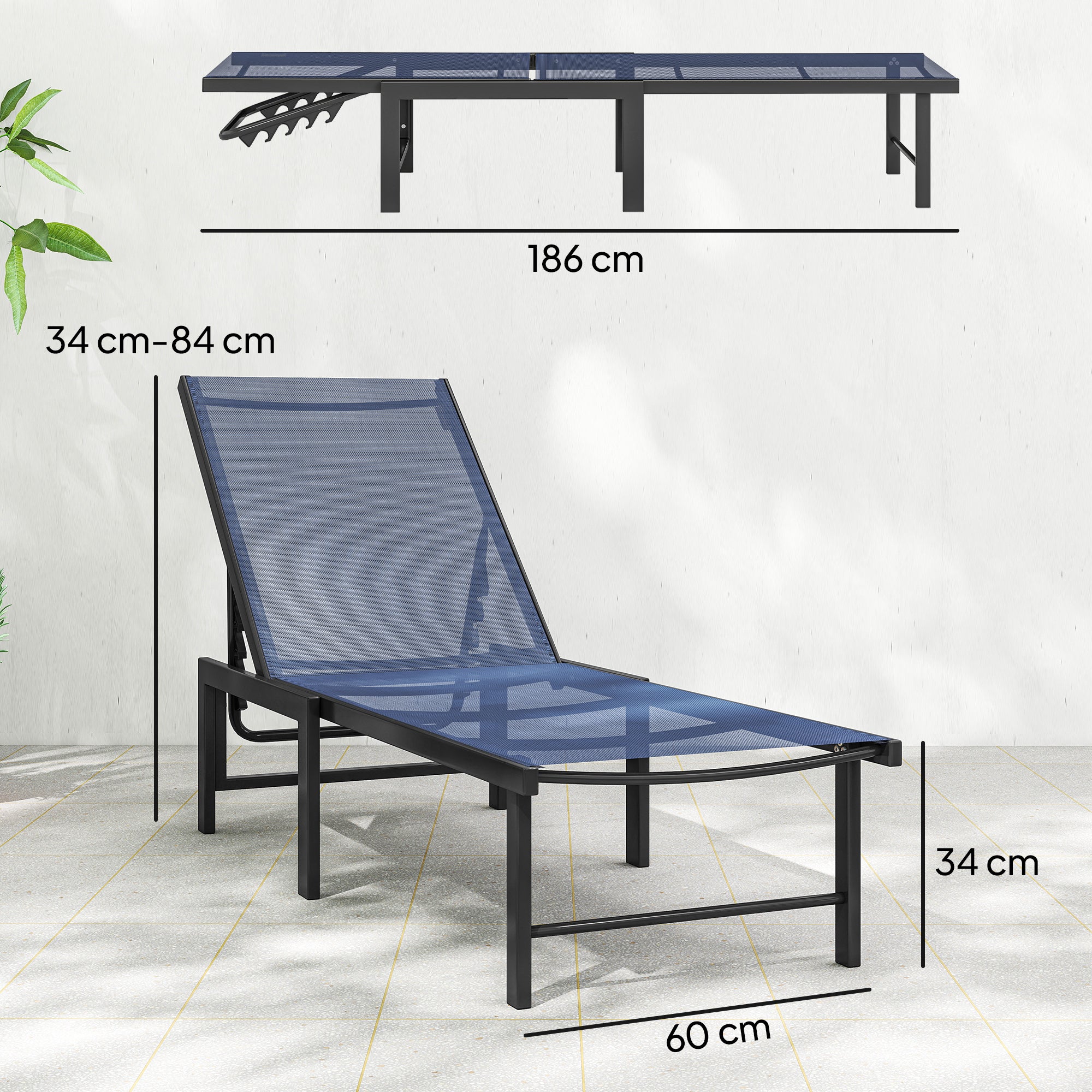 Set of Two Reclining Sun Loungers - Dark Blue