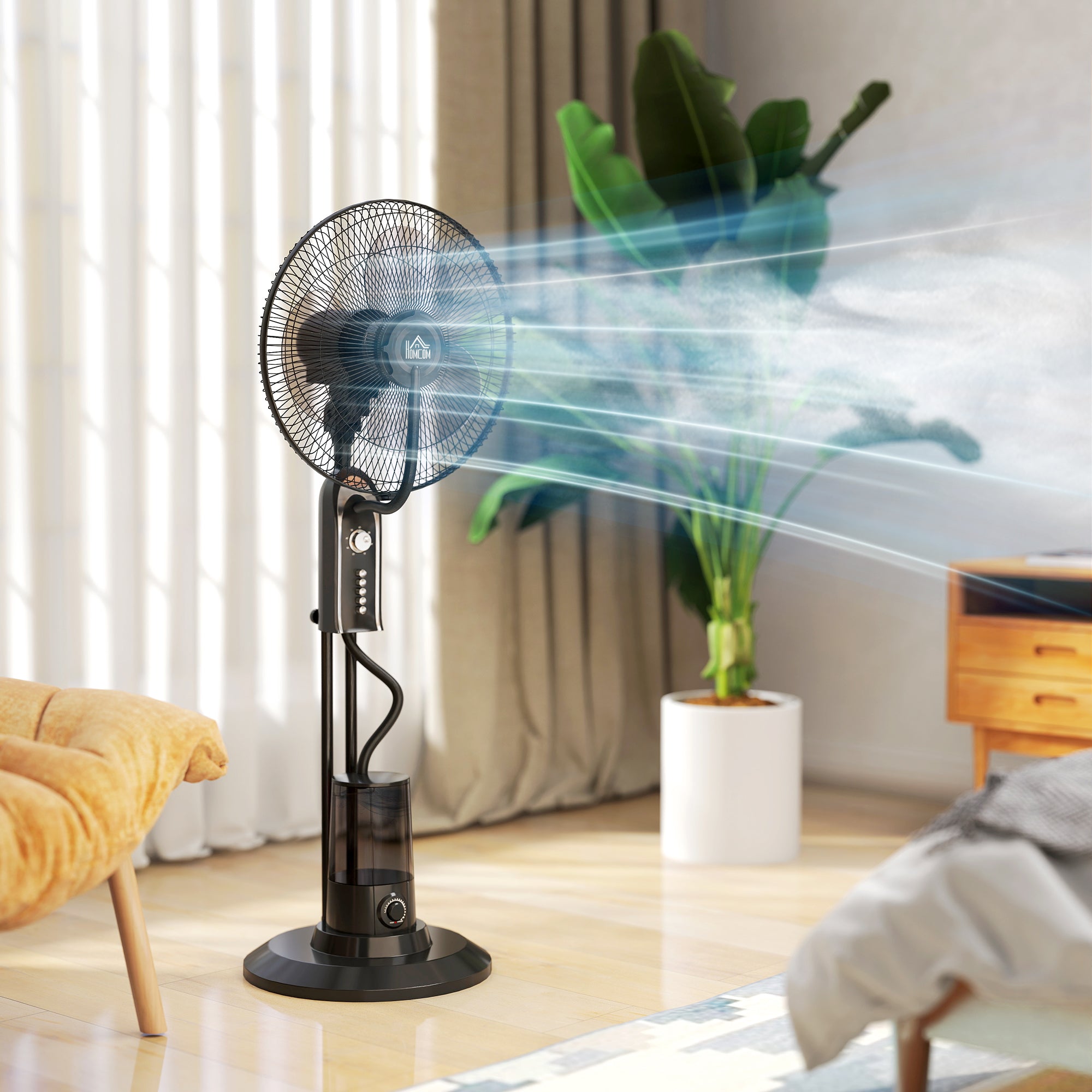 Pedestal Fan with Water Mist Spray, Spray Misting Fan with 70° Oscillation, Tilt Head, 3 Speeds, 3 Modes, Adjustable Mist, 3.2L Water Tank, for Home, 120 cm