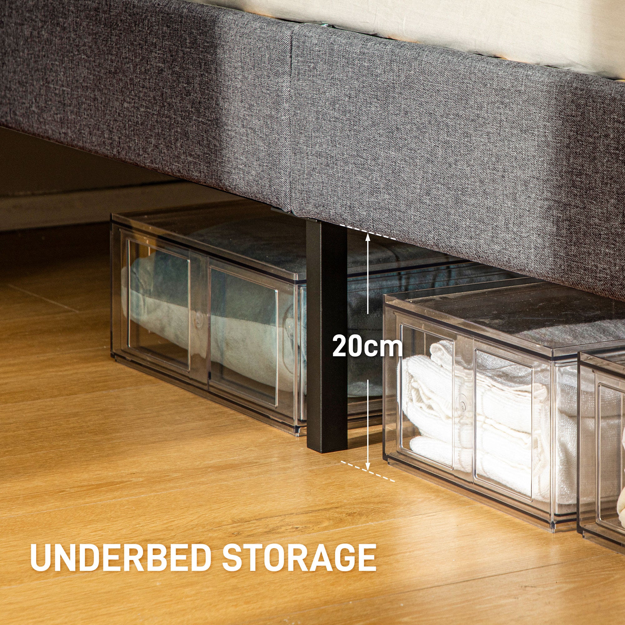 King Size Padded Fabric Headboard Bed Frame with Adjustable Positions - Grey