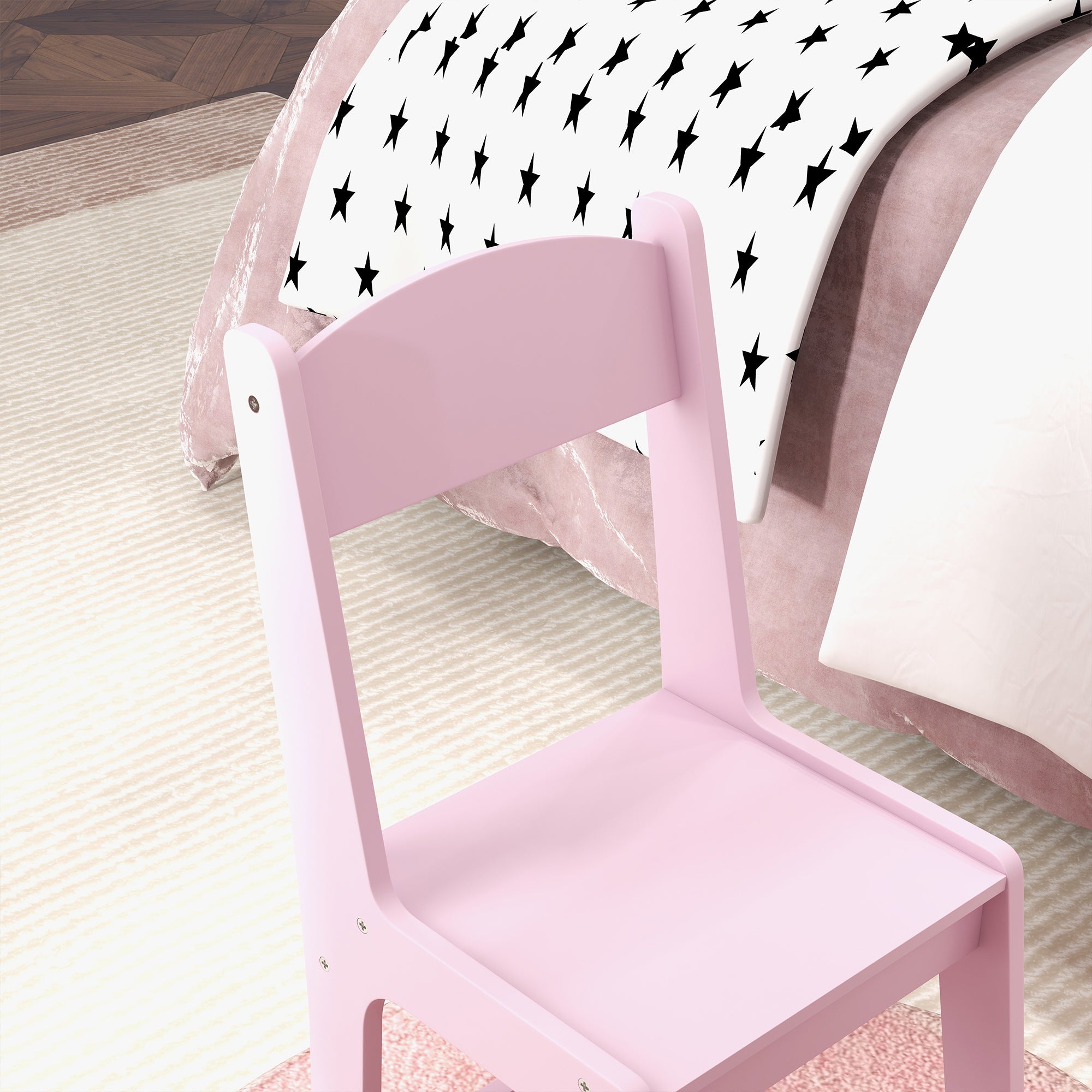 Kids Dressing Table Sets with Stool and Tri-Fold Mirror, Drawer for Playroom, Bedroom - Pink