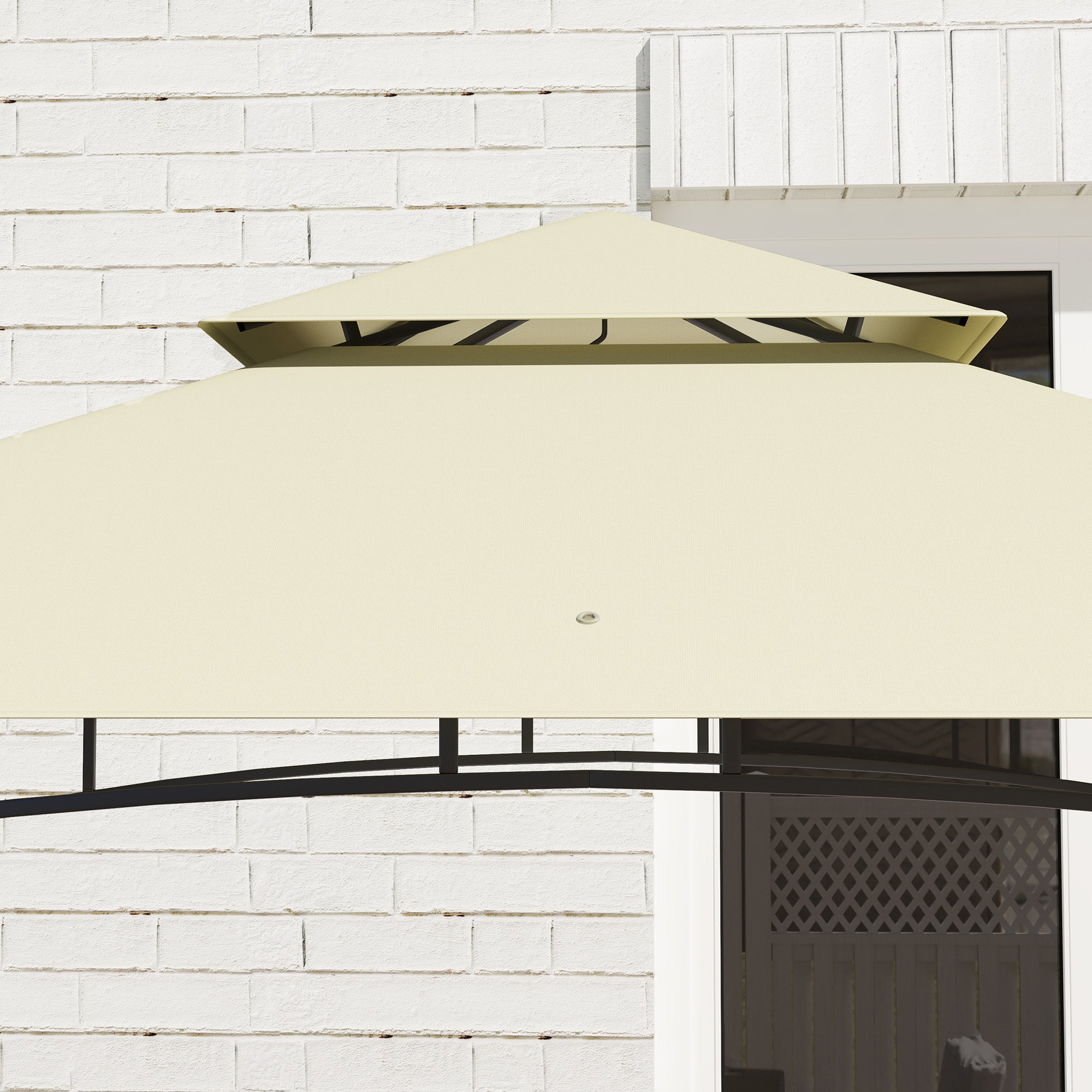 8 Foot Double Tiered BBQ Gazebo Canopy with Shelves and Storage - Beige