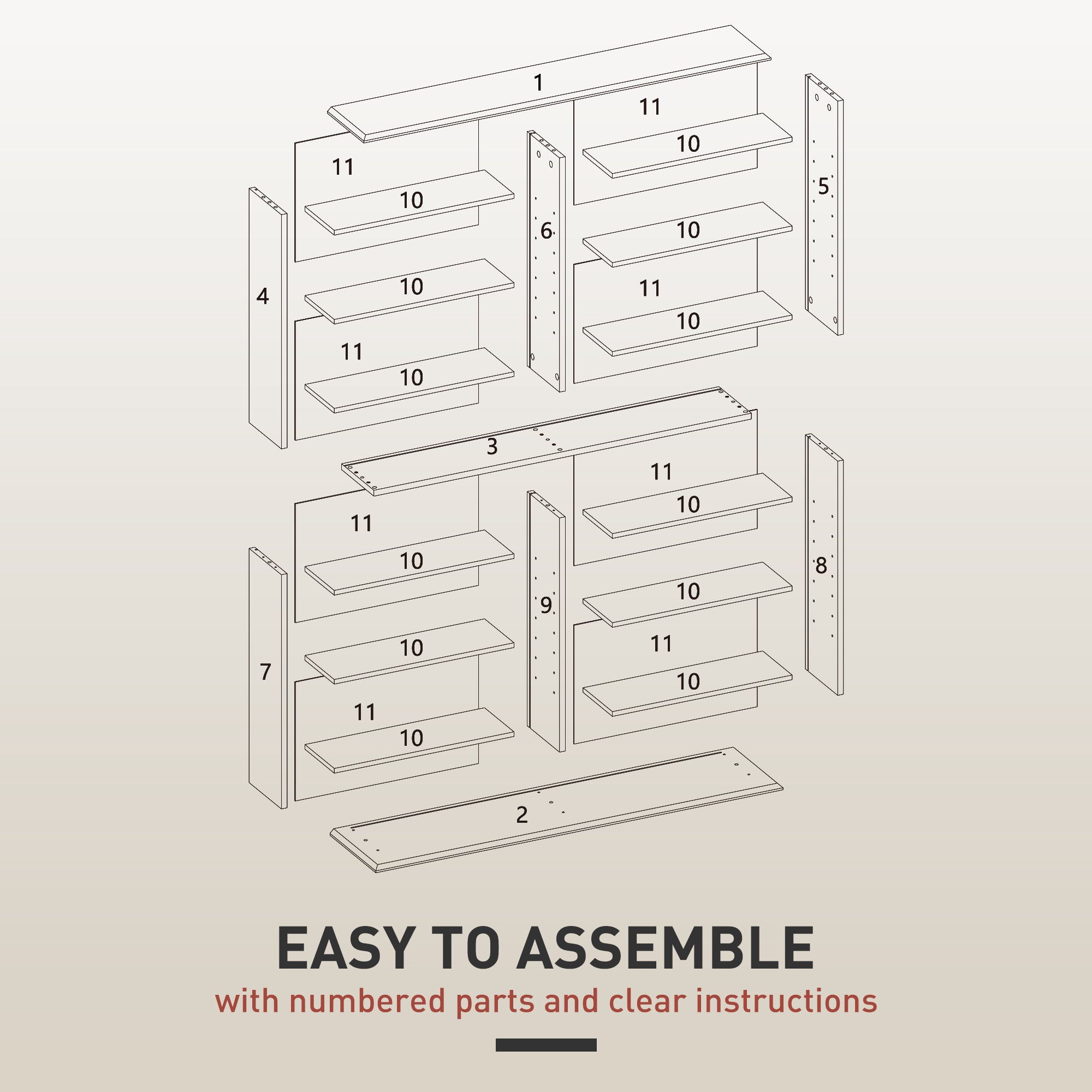 16-Compartment Media Shelf - Nature Wood Finish