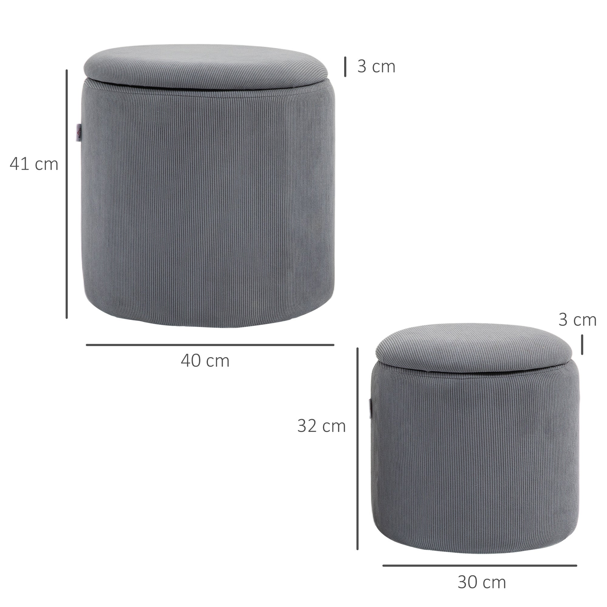 Modern Storage Ottoman Set with Removable Lids - Light Grey
