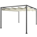 4 x 3(m) Metal Pergola with Retractable Roof, Garden Gazebo Canopy Shelter for Outdoor, Patio, Cream White