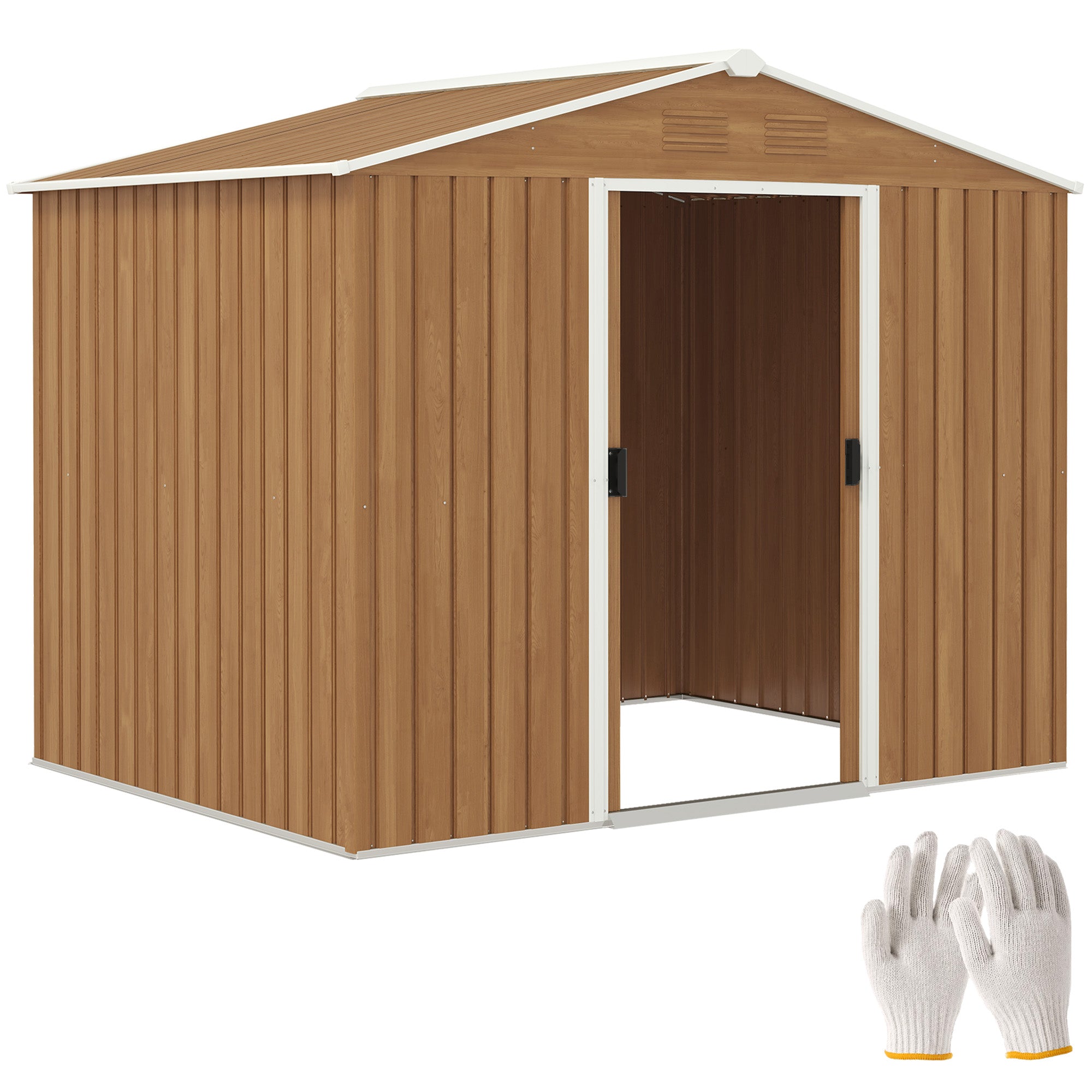 8x6ft Galvanised Steel Tool Shed with Double Door - Brown