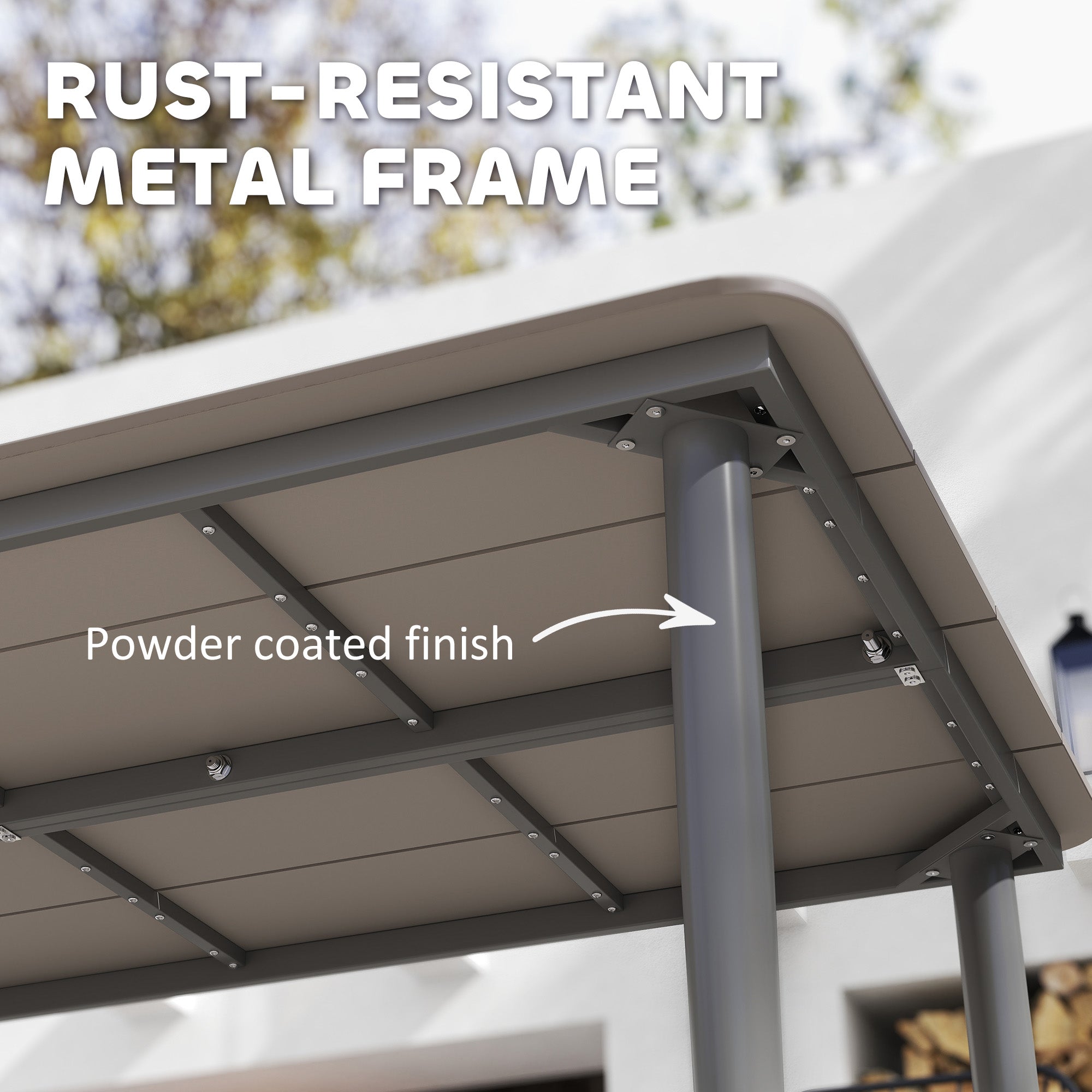 6 Seater Outdoor Dining Table with Rust-Resistant Metal Frame - Dark Grey