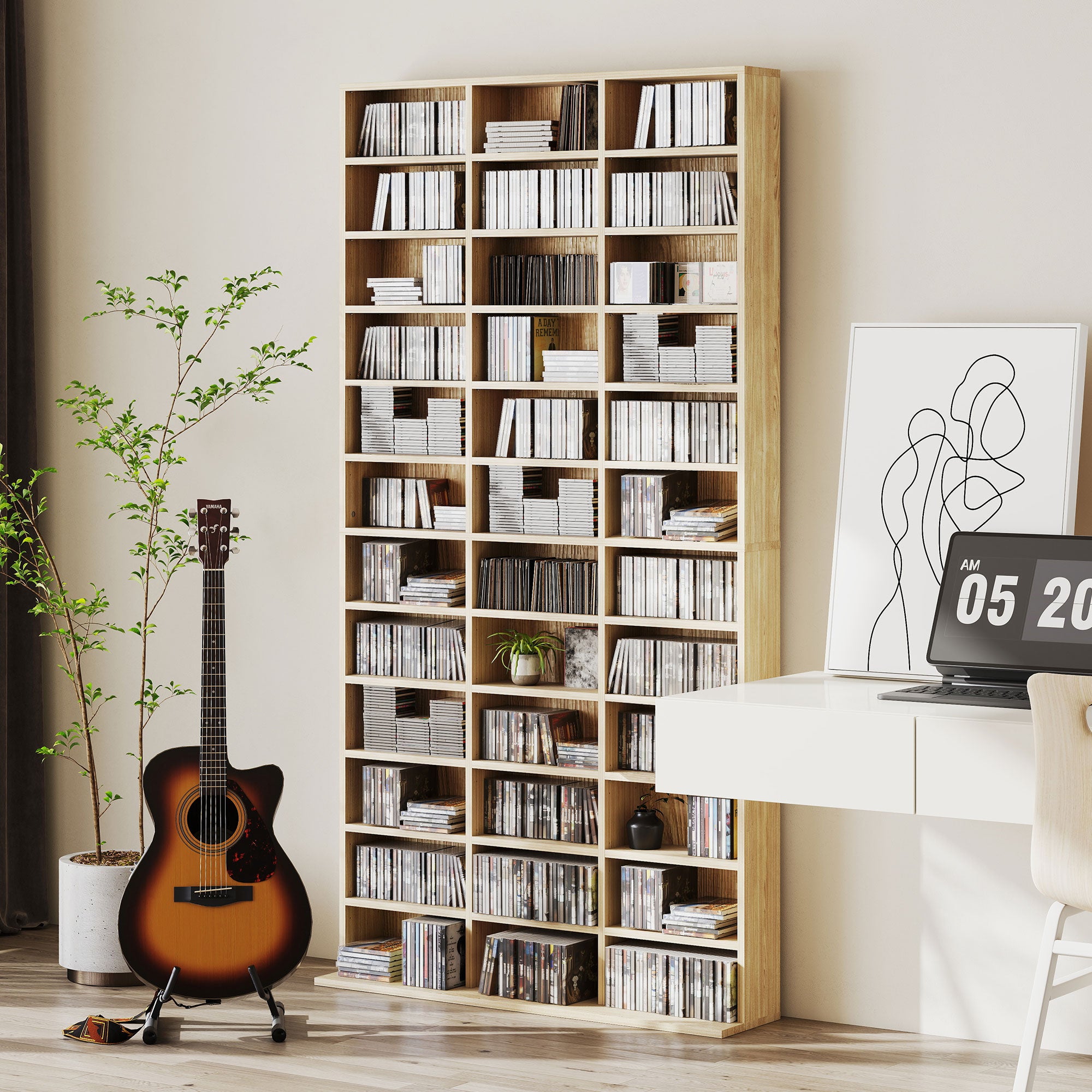 CD Storage Unit with Adjustable Shelves, 102 x 195 cm, Oak Tone