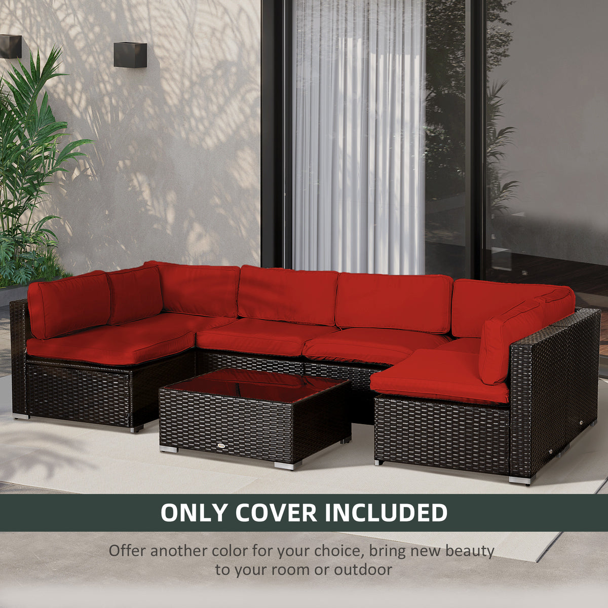 Set of 14 Durable Polyester Outdoor Cushion Covers with Zips - Red