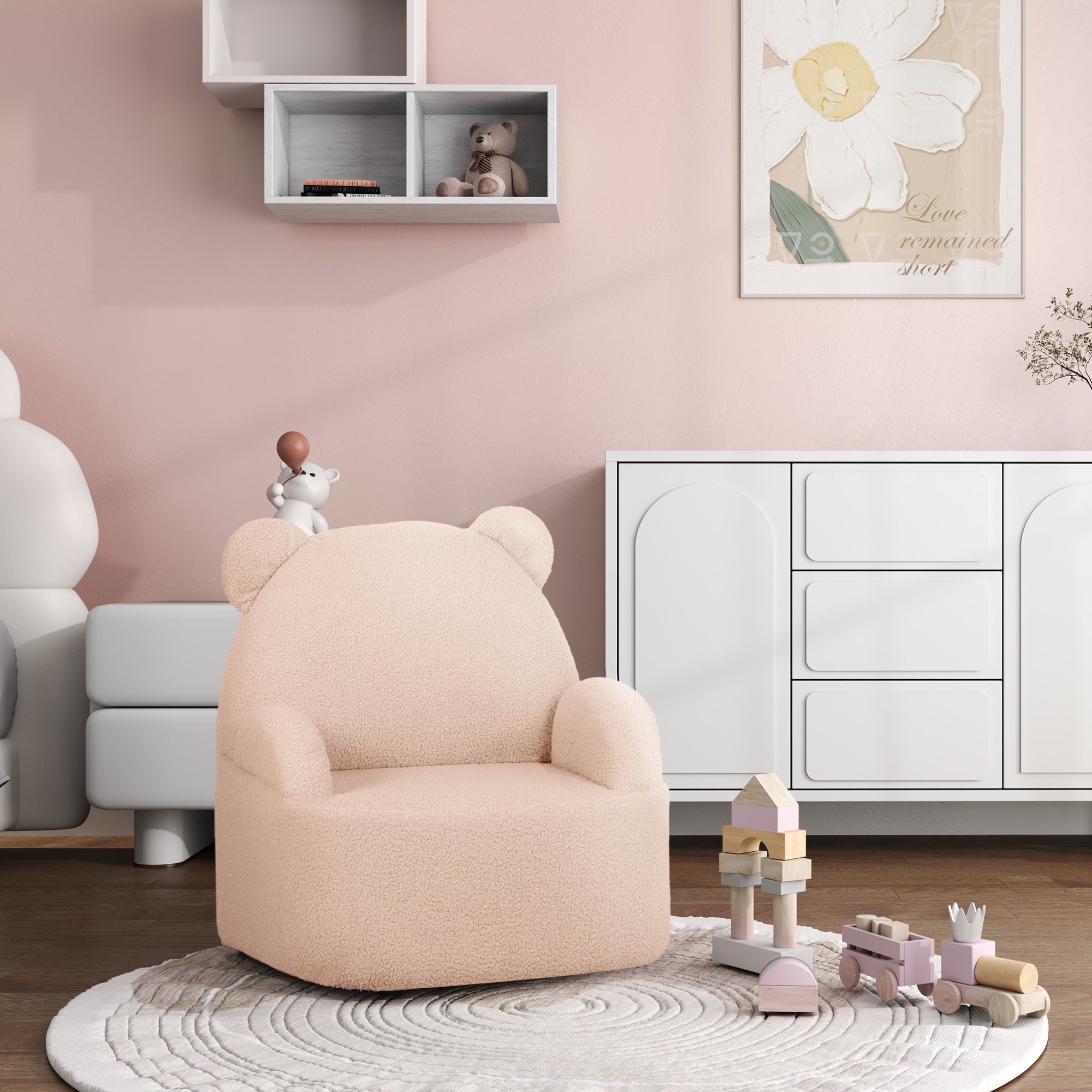 Kids Armchair, Bear Shaped Toddler Chair for Bedroom Playroom Living Room, Aged 18 Months to 3 Years - Pink