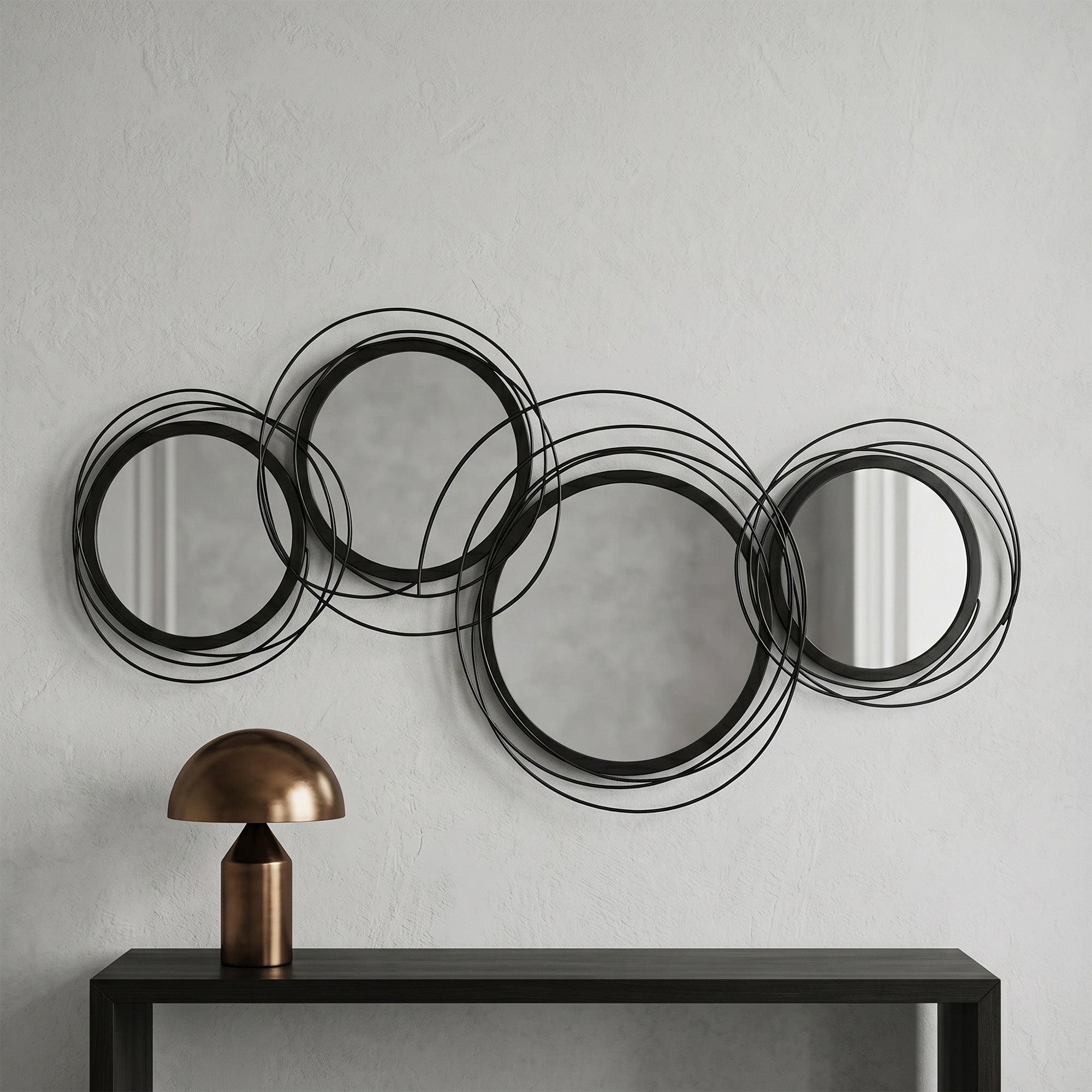 Metal Wall Art 56cm Modern Decorative Mirror Decor for Living Room Bedroom Dining Room, Black