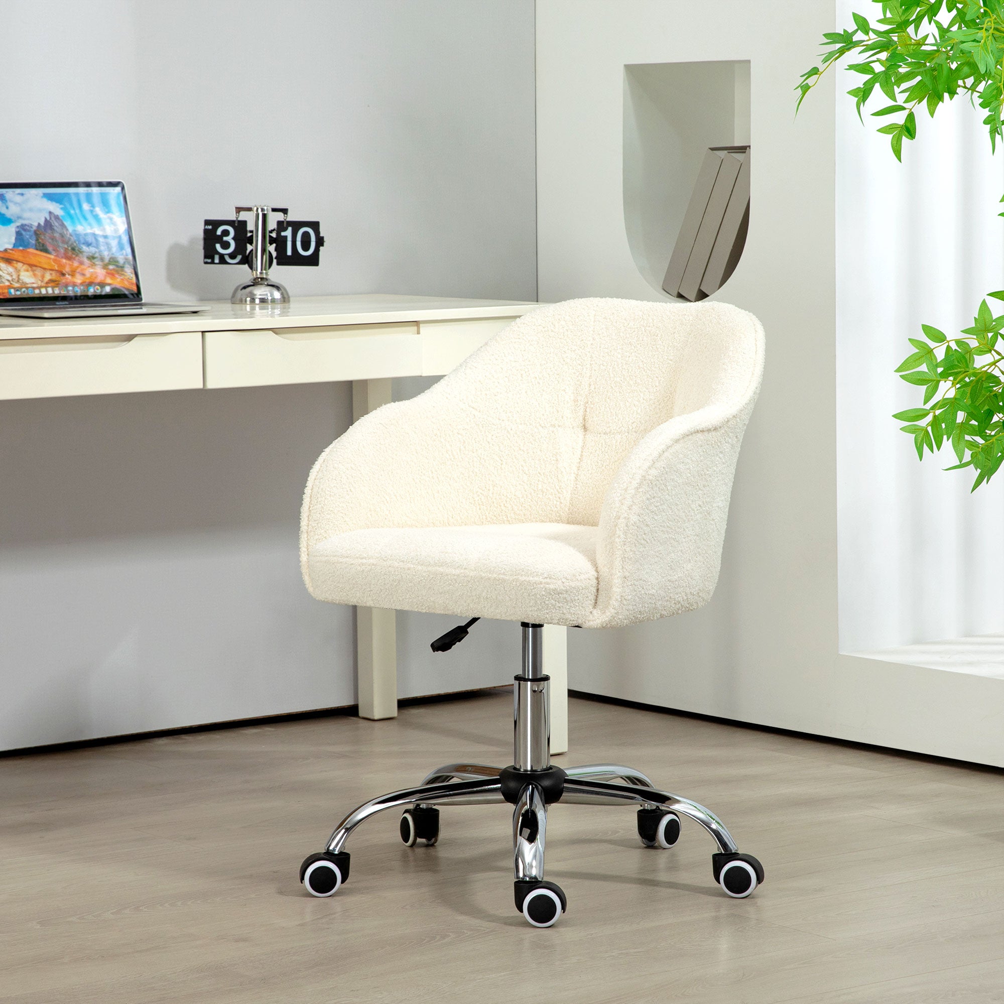 Teddy Fleece Swivel Office Chair - Cream