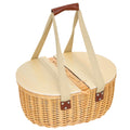 Wicker Picnic Basket Set for 2 with Insulated Cooler Compartment - Light Brown